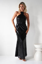 Jonna Halter Neck Sequin Maxi Dress Black | Black Tie Evening Dress | Halter Neck | Maxi | Oh Hello Clothing