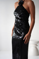 Jonna Halter Neck Sequin Maxi Dress Black | Black Tie Evening Dress | Halter Neck | Maxi | Oh Hello Clothing