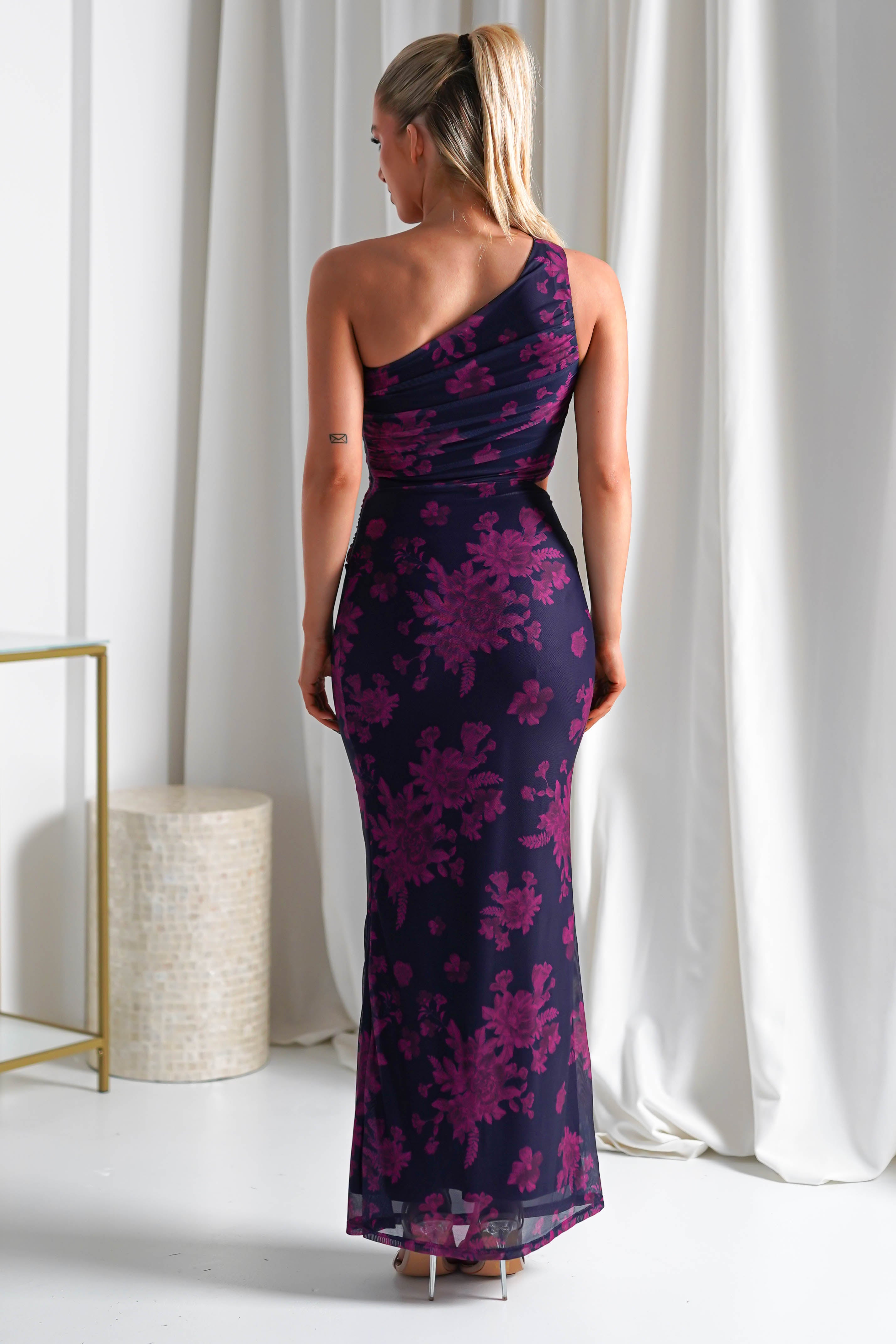 Petra Bodycon Printed Maxi Dress | Grape