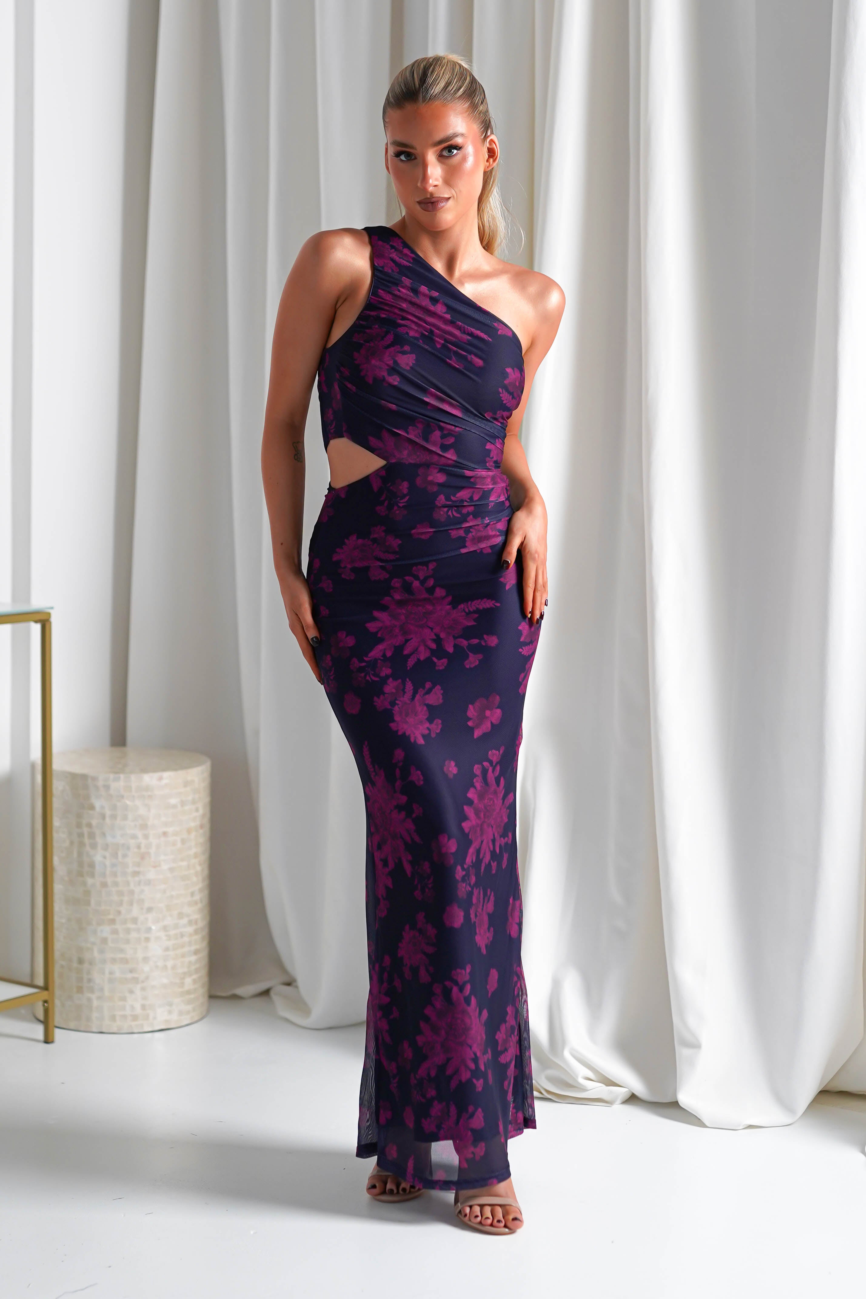 Petra Bodycon Printed Maxi Dress | Grape