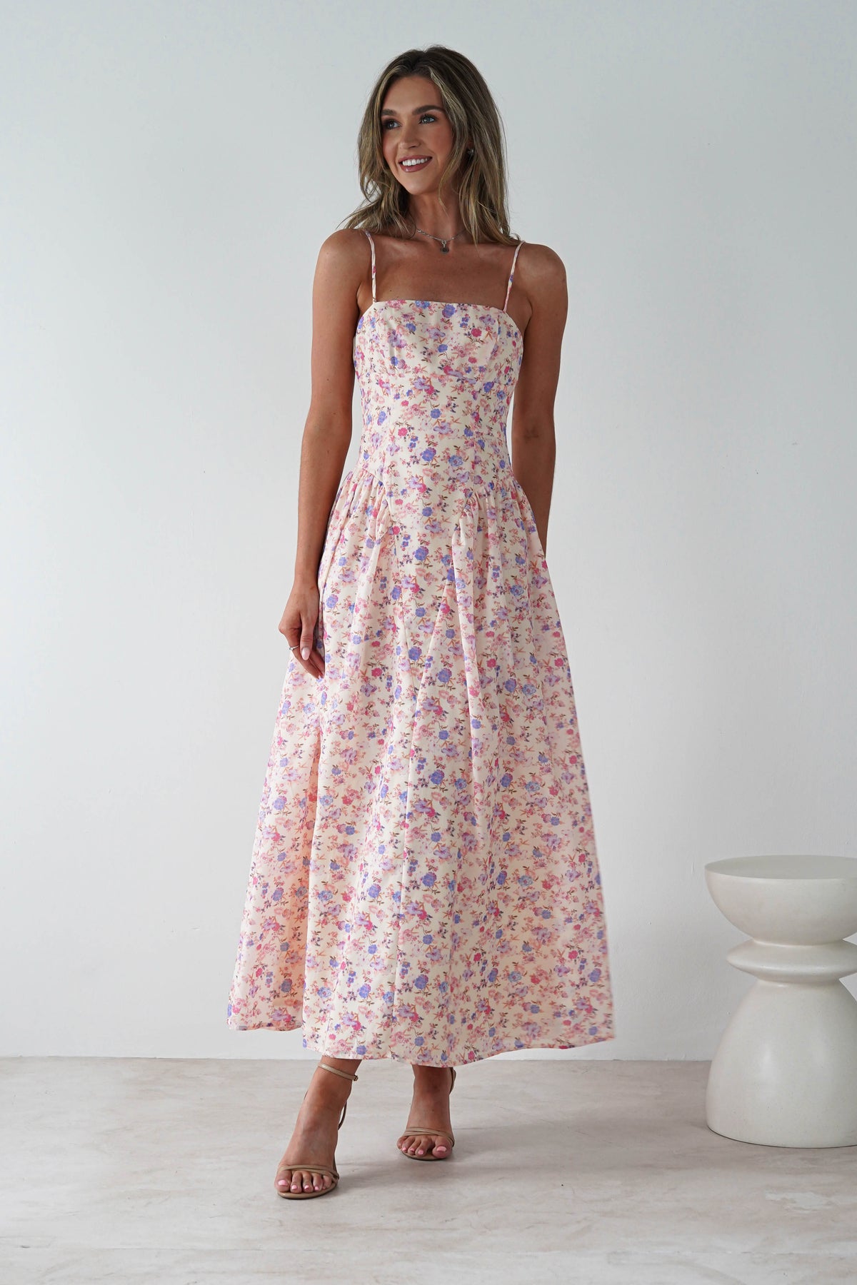 Elodie Floral Print Maxi Dress Cream | Wedding Guest Dress