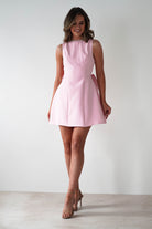 Maria Pearl Bow Detail Mini Dress Pink | Wedding Guest Dress | Oh Hello Clothing