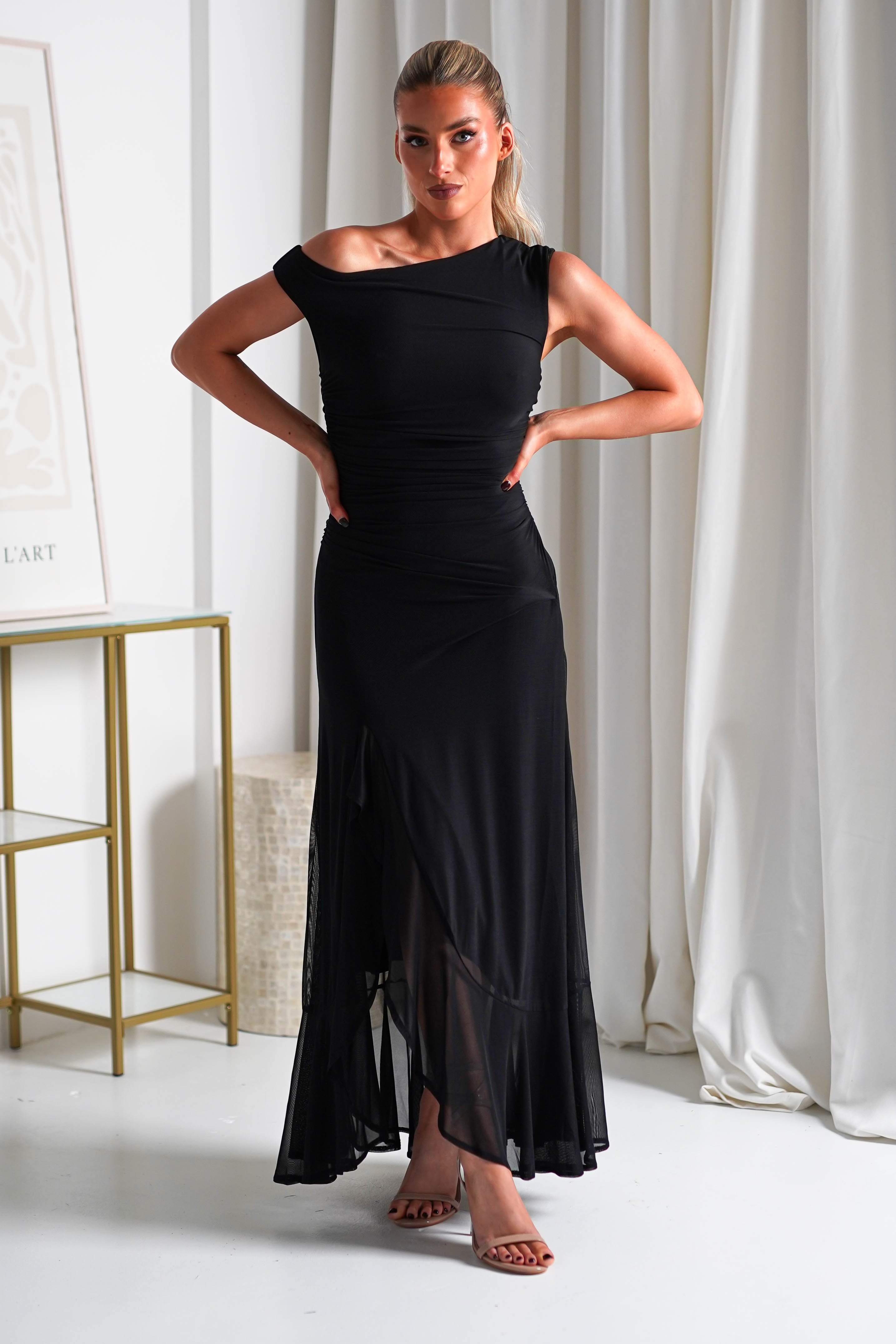 Cellinna Mesh Maxi Dress | Black