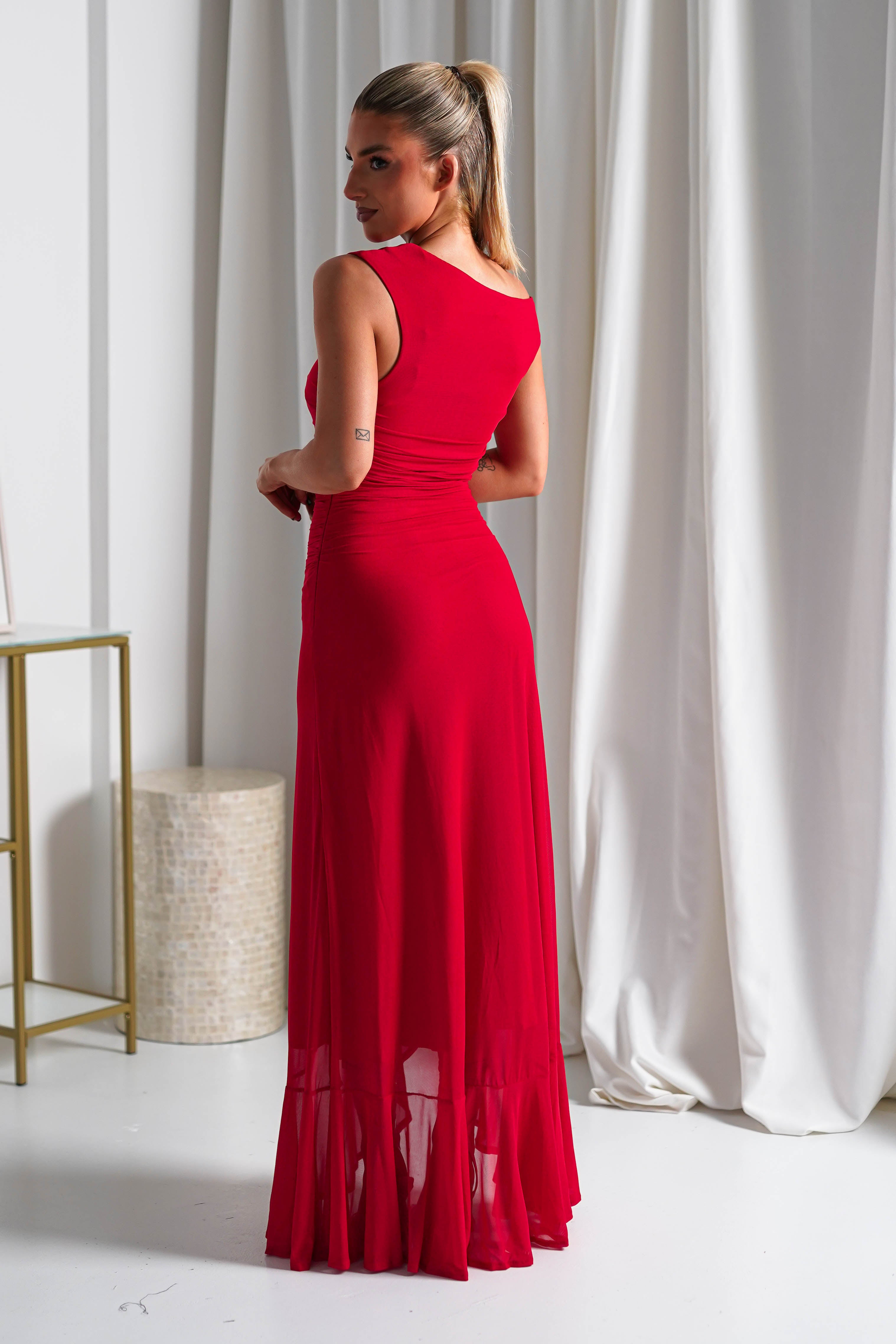 Cellinna Mesh Maxi Dress | Red