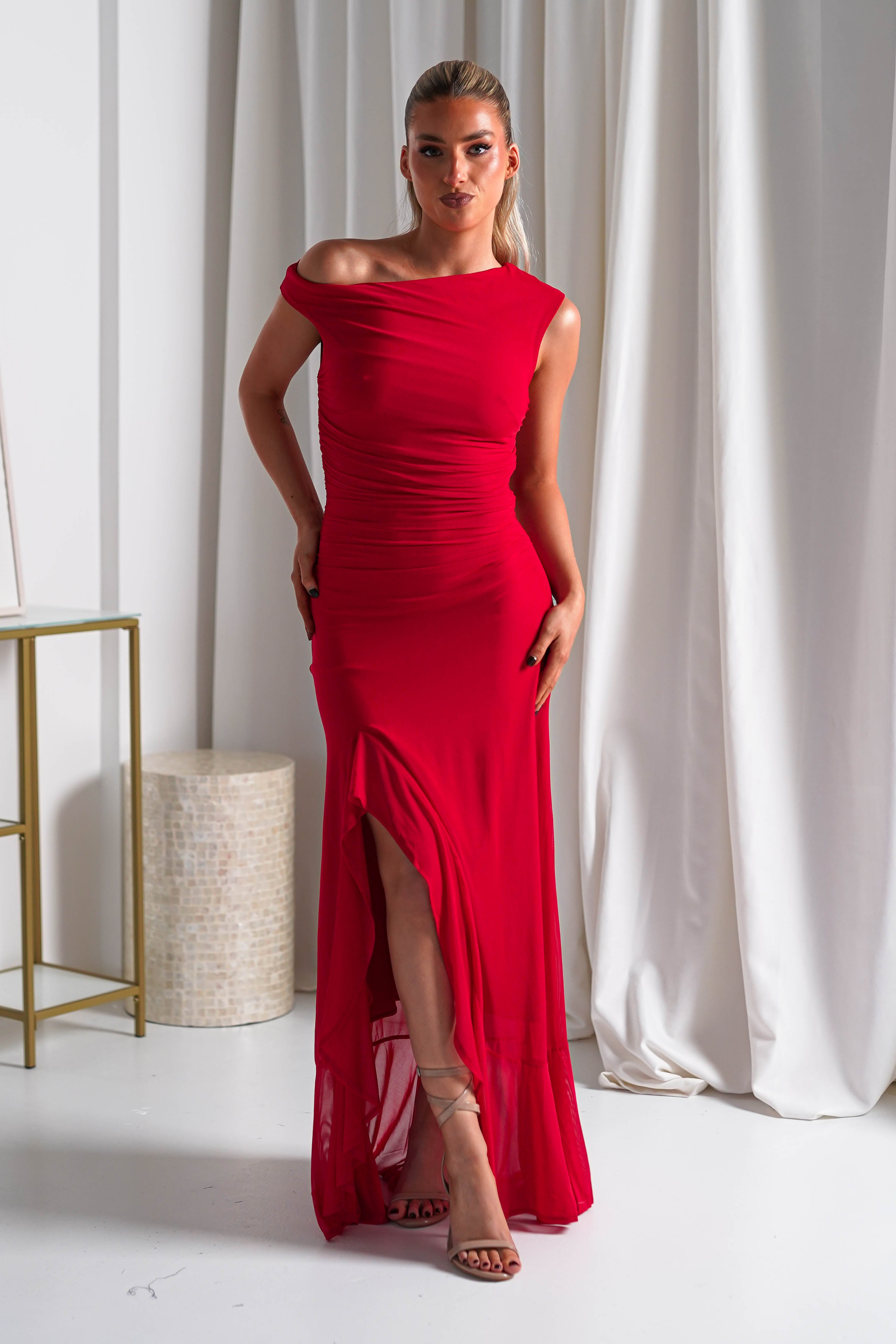 Cellinna Mesh Maxi Dress | Red