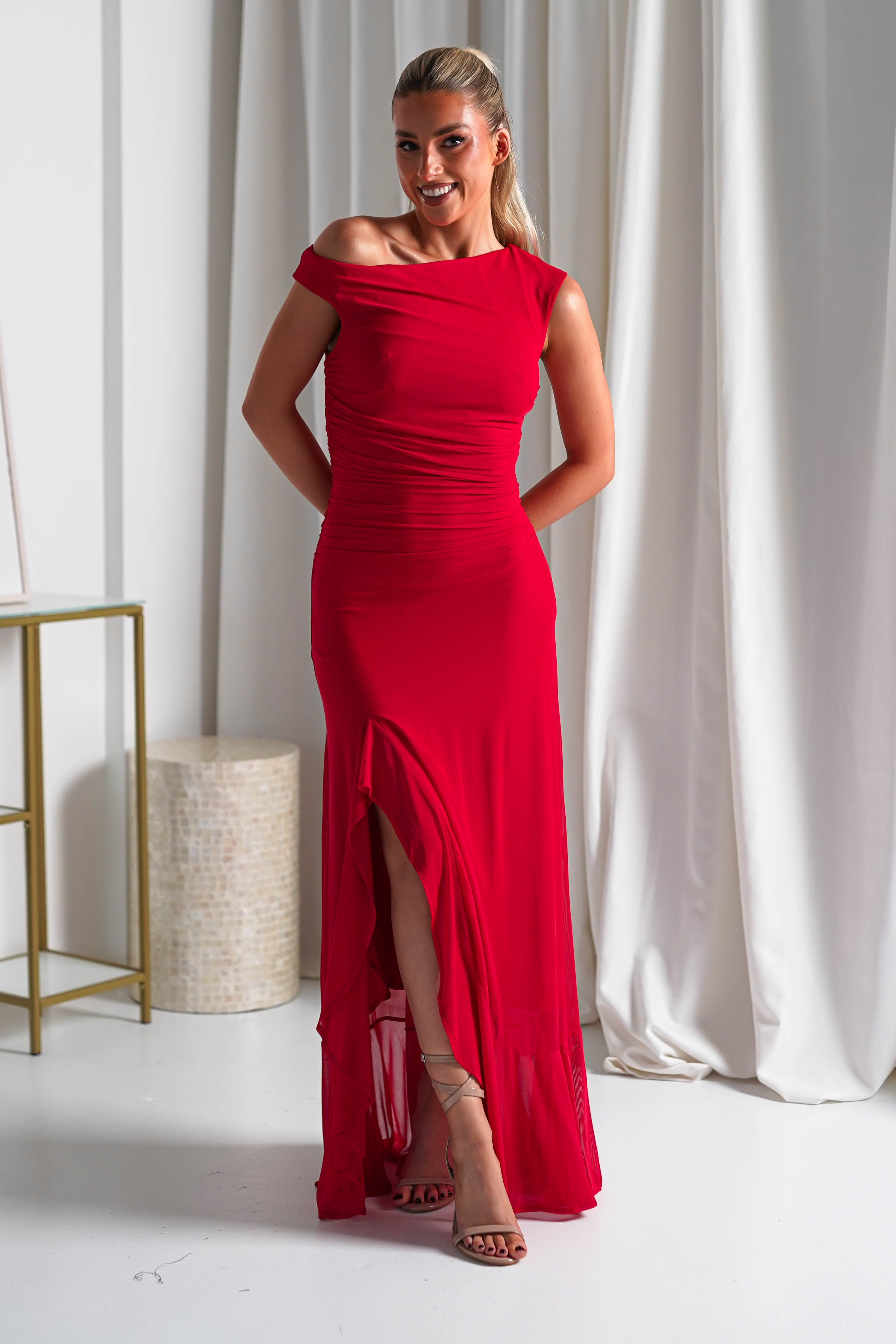 Cellinna Mesh Maxi Dress | Red