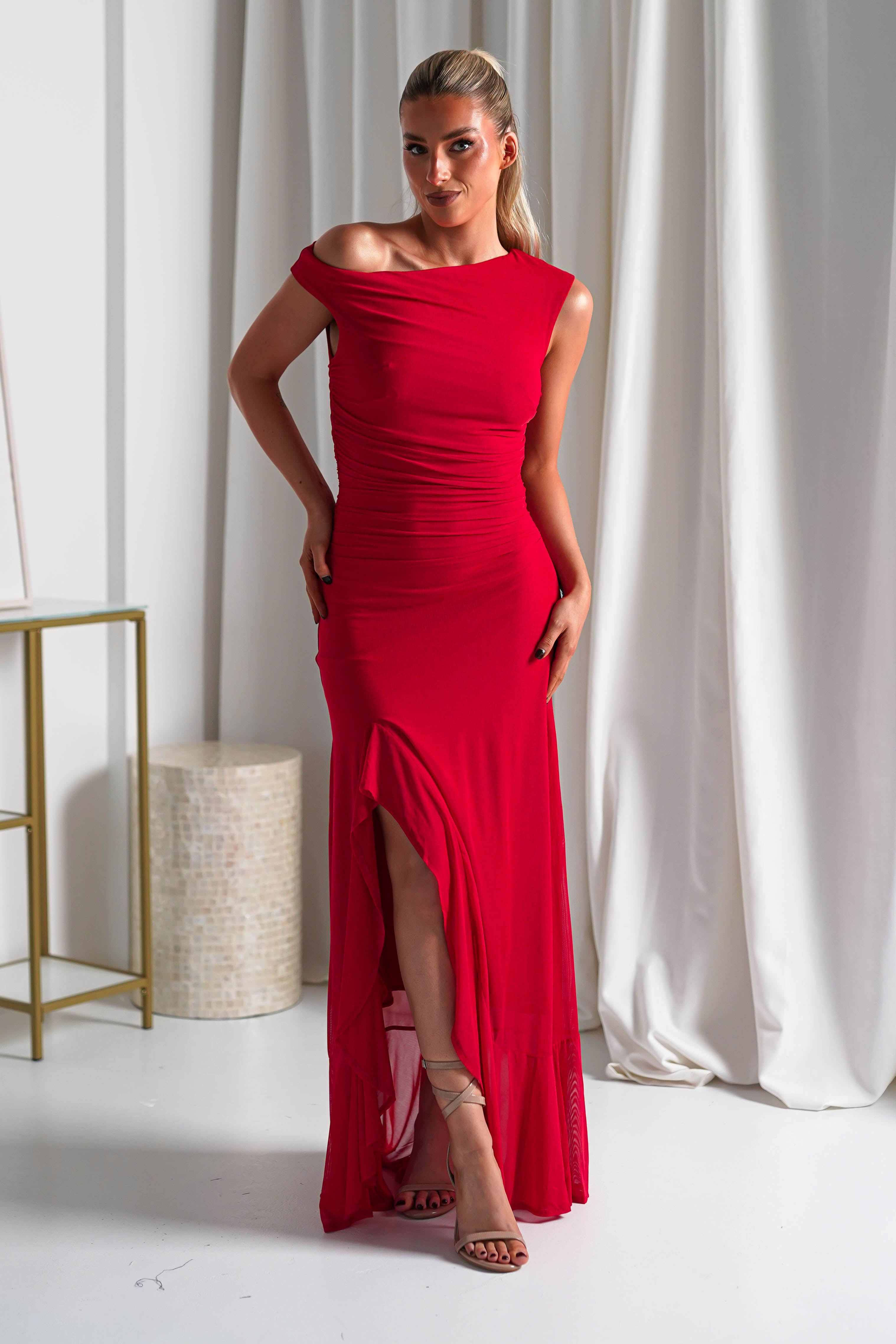 Cellinna Mesh Maxi Dress | Red