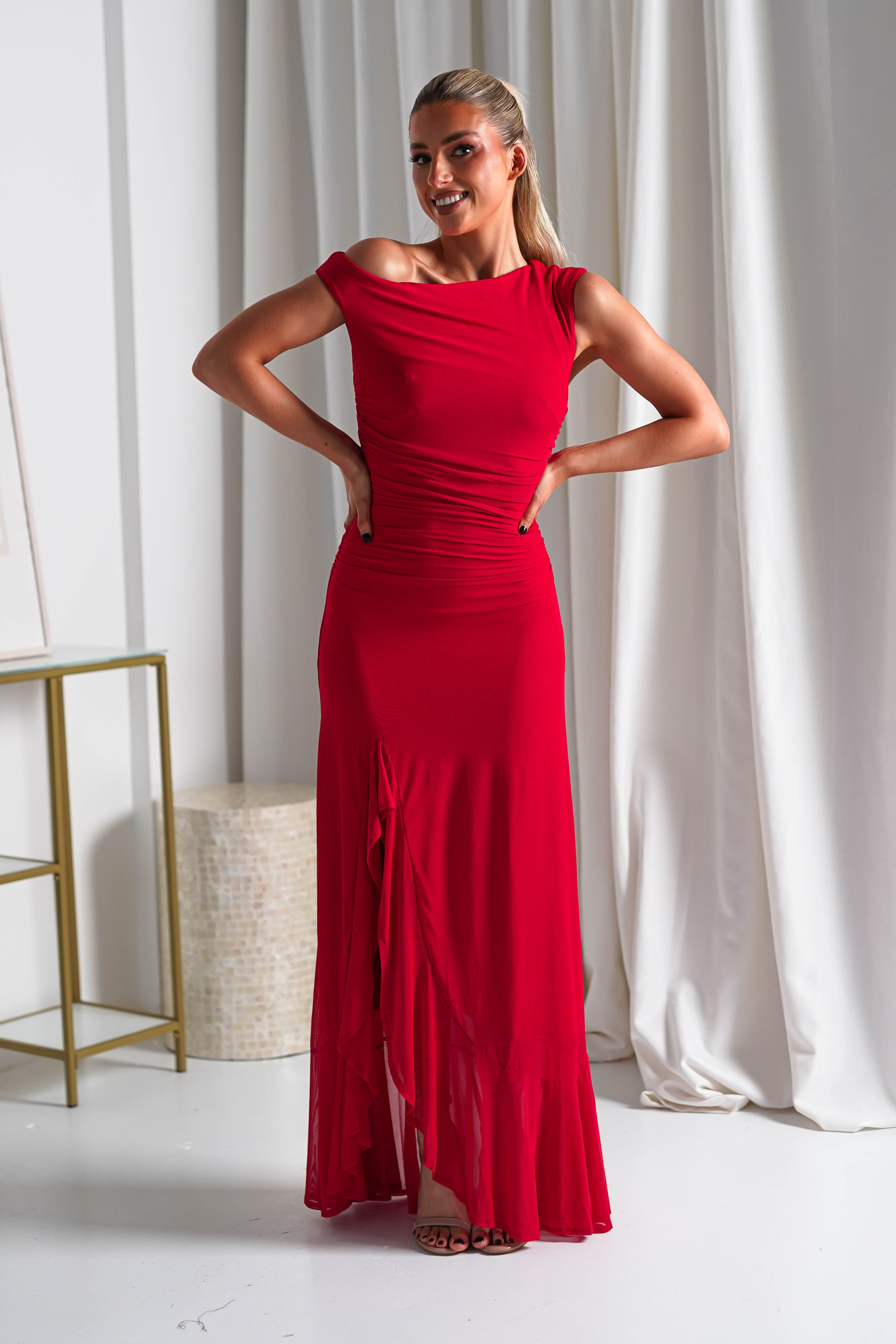 Cellinna Mesh Maxi Dress | Red