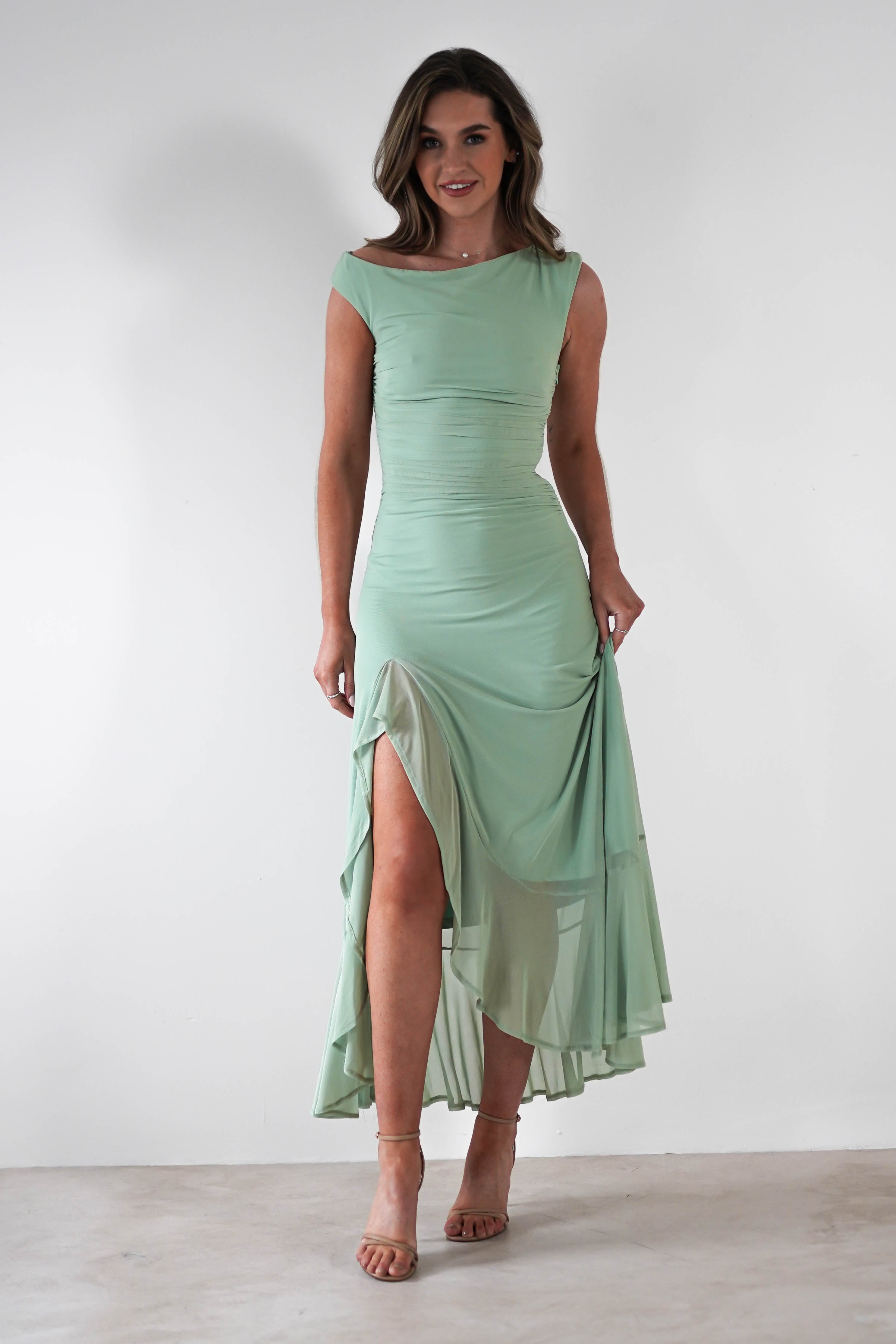 Cellinna Mesh Maxi Dress | Light Green