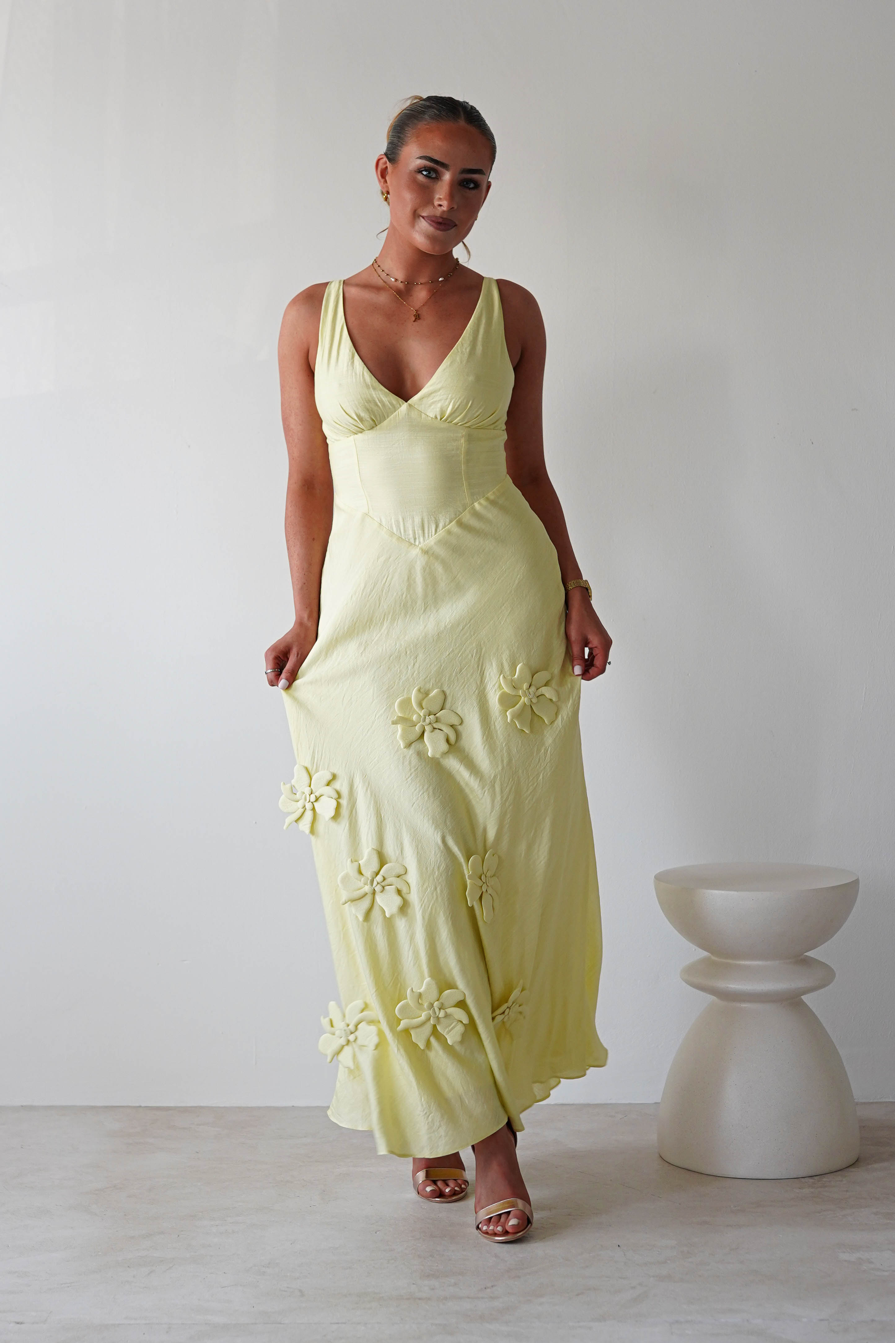 Hailey Cotton Floral Detail Maxi | Yellow | Oh Hello Clothing | XS (6)