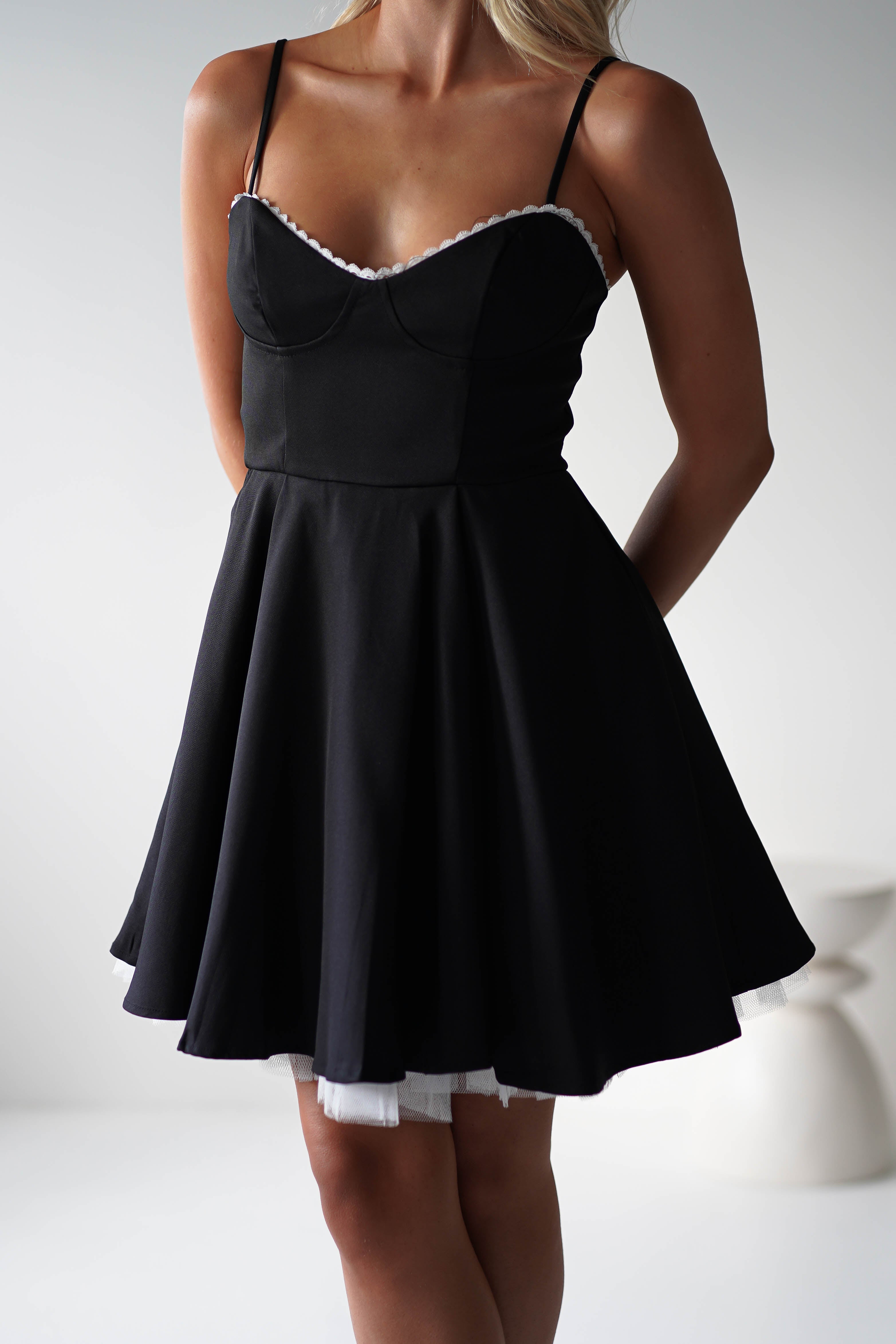 Sweetie Tulle Underlay Mini Dress | Black