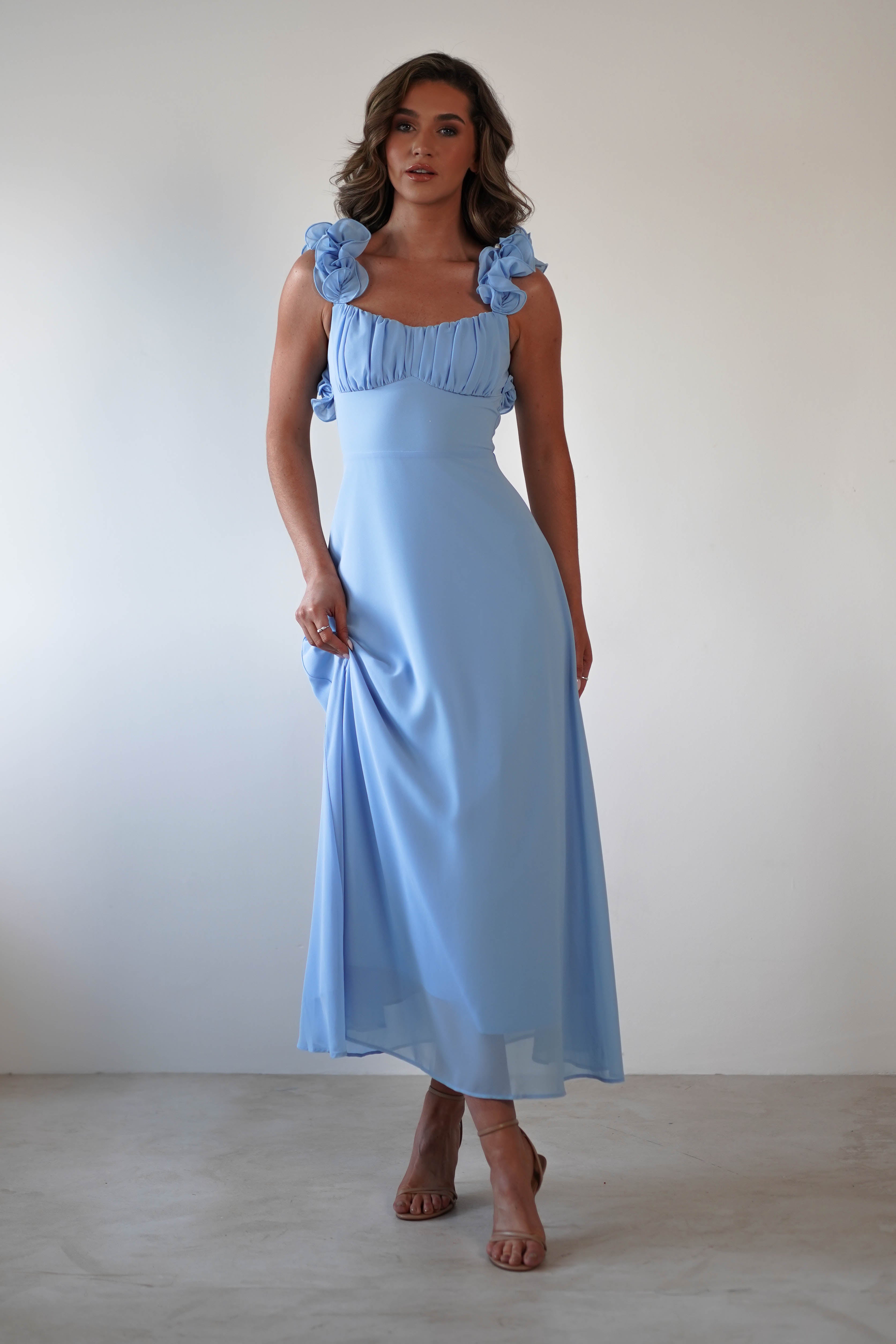 Sadie Ruffle Sleeve Maxi Dress | Blue