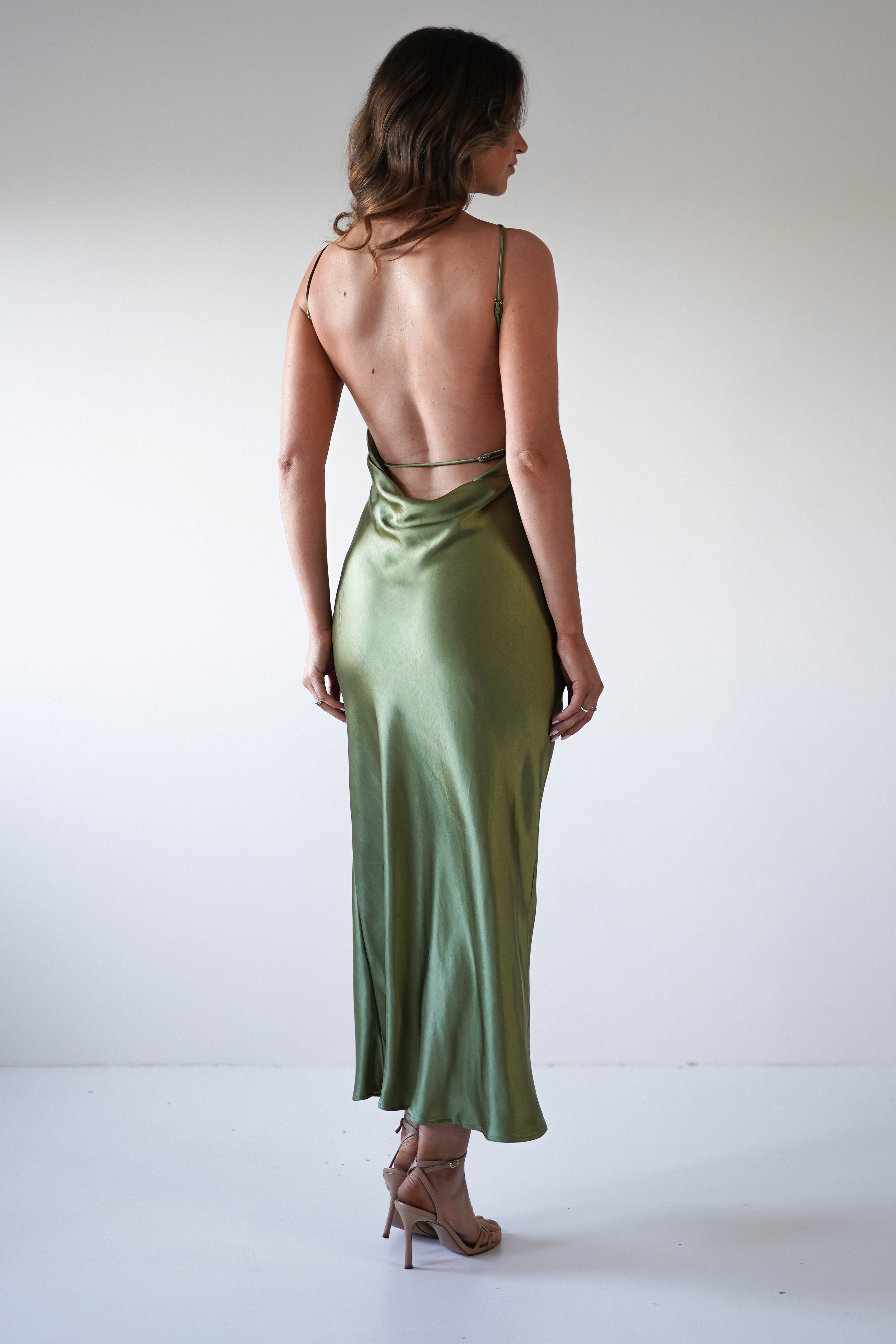 Bayleigh Soft Satin Maxi Dress | Olive