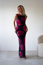 Nakita Mesh Floral Print Maxi Dress Black | Wedding Guest Dress | Maxi | Mesh | Oh Hello Clothing