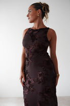 Demi Floral Textured Maxi Dress Brown | Wedding Guest Dress | Maxi | Oh Hello Clothing