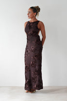 Demi Floral Textured Maxi Dress Brown | Wedding Guest Dress | Maxi | Oh Hello Clothing