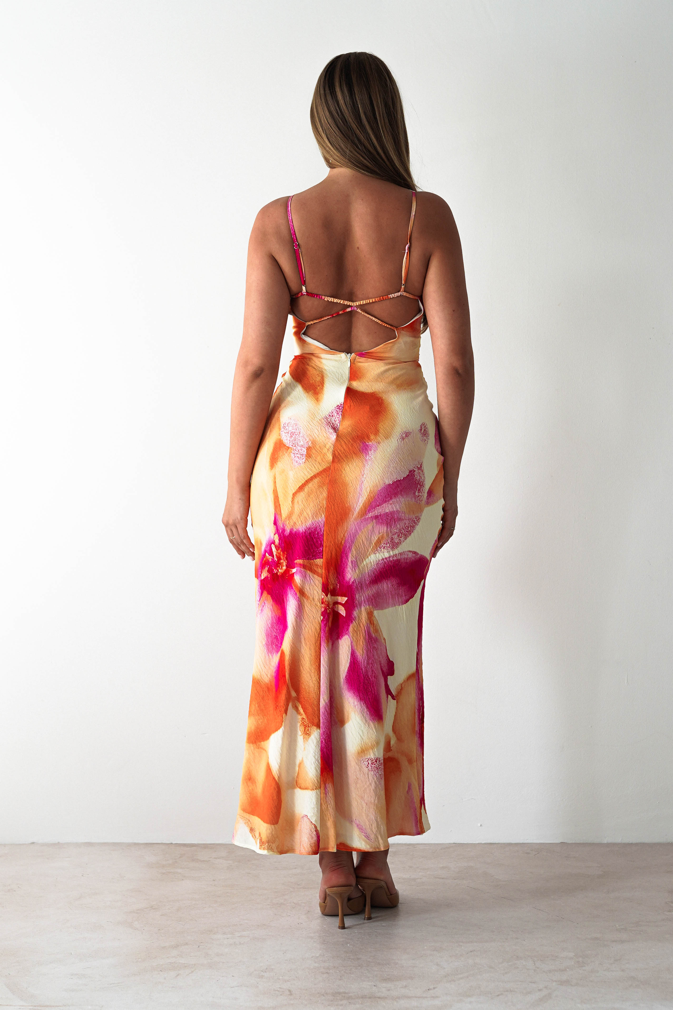 Ellarose Square Neck Maxi Dress | Orange/Pink | Oh Hello Clothing | XS (6)