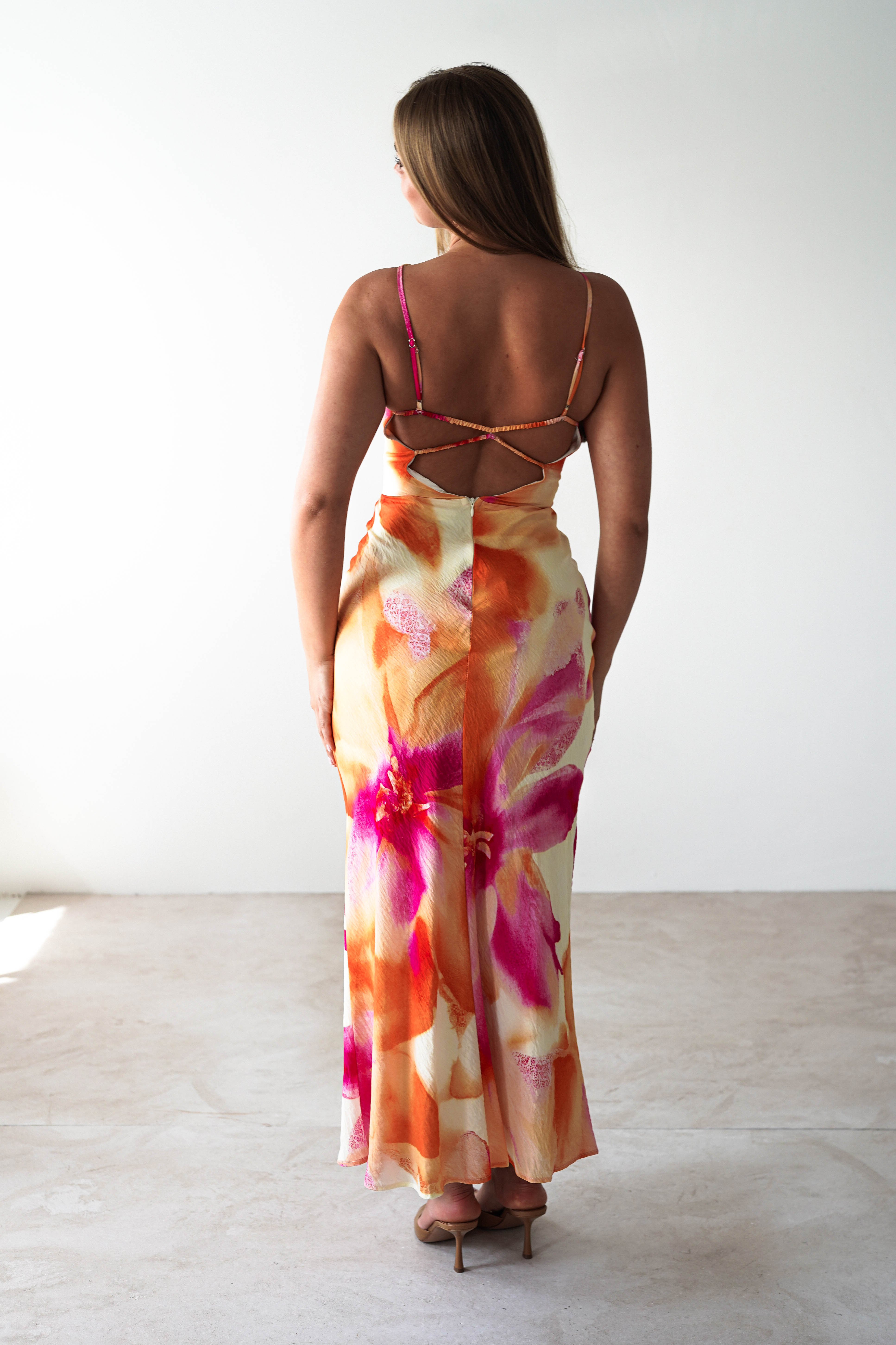 Ellarose Square Neck Maxi Dress | Orange/Pink | Oh Hello Clothing | XS (6)