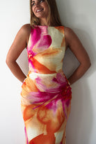 Ellarose Square Neck Maxi Dress Orange/Pink | Wedding Guest Dress | Square Neck | Maxi | Oh Hello Clothing