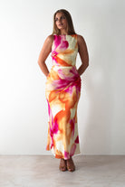 Ellarose Square Neck Maxi Dress Orange/Pink | Wedding Guest Dress | Square Neck | Maxi | Oh Hello Clothing