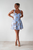 Mariel Floral Print Mini Skater Dress Blue | Wedding Guest Dress | Skater | Oh Hello Clothing