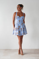 Mariel Floral Print Mini Skater Dress Blue | Wedding Guest Dress | Skater | Oh Hello Clothing