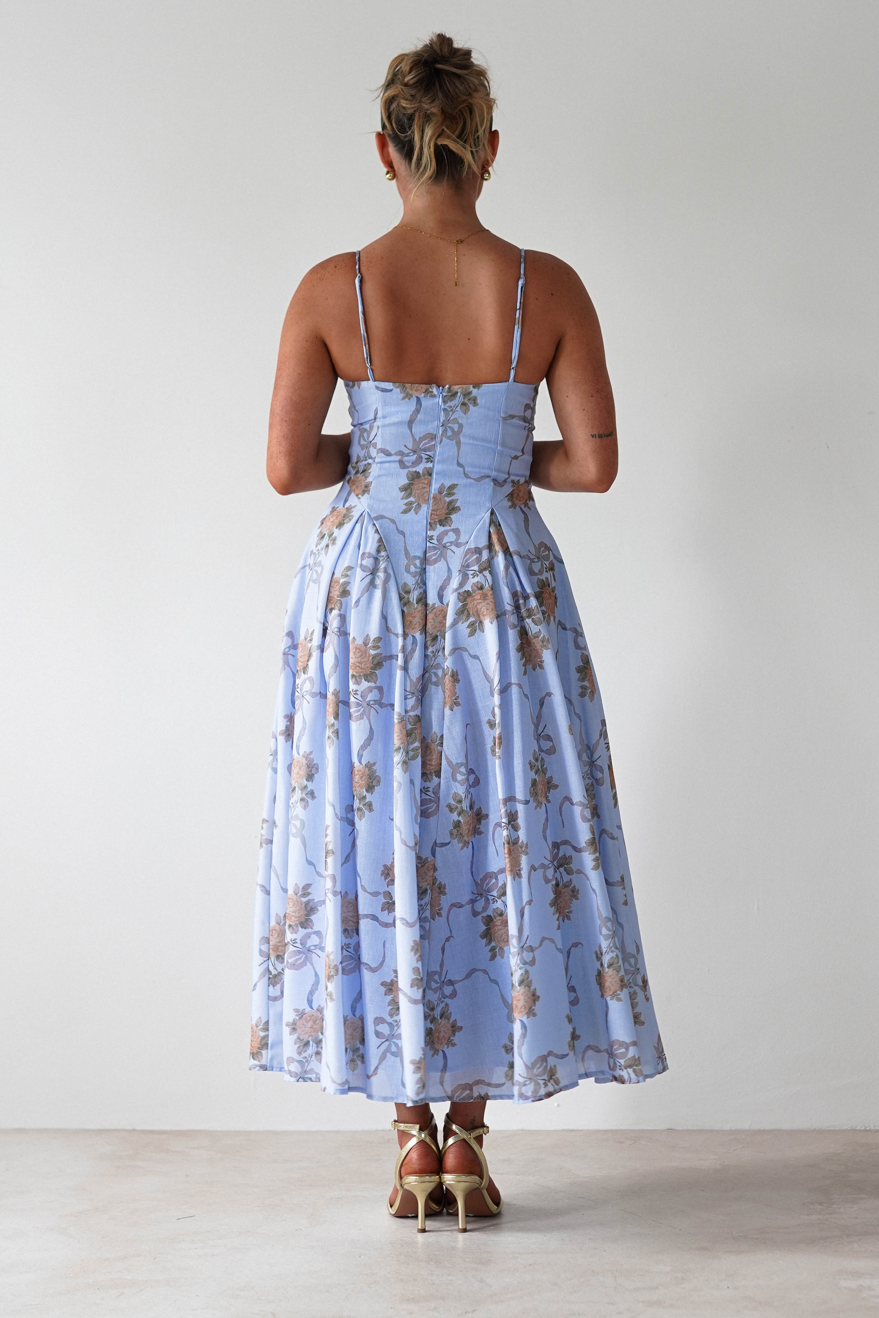 Tessa Floral Print Skater Midaxi Dress | Blue | Oh Hello Clothing | XS (6)