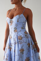 Tessa Floral Print Skater Midaxi Dress Blue | Wedding Guest Dress | Skater | Oh Hello Clothing