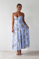 Tessa Floral Print Skater Midaxi Dress Blue | Wedding Guest Dress | Skater | Oh Hello Clothing