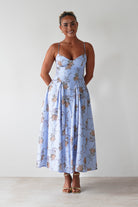 Tessa Floral Print Skater Midaxi Dress Blue | Wedding Guest Dress | Skater | Oh Hello Clothing