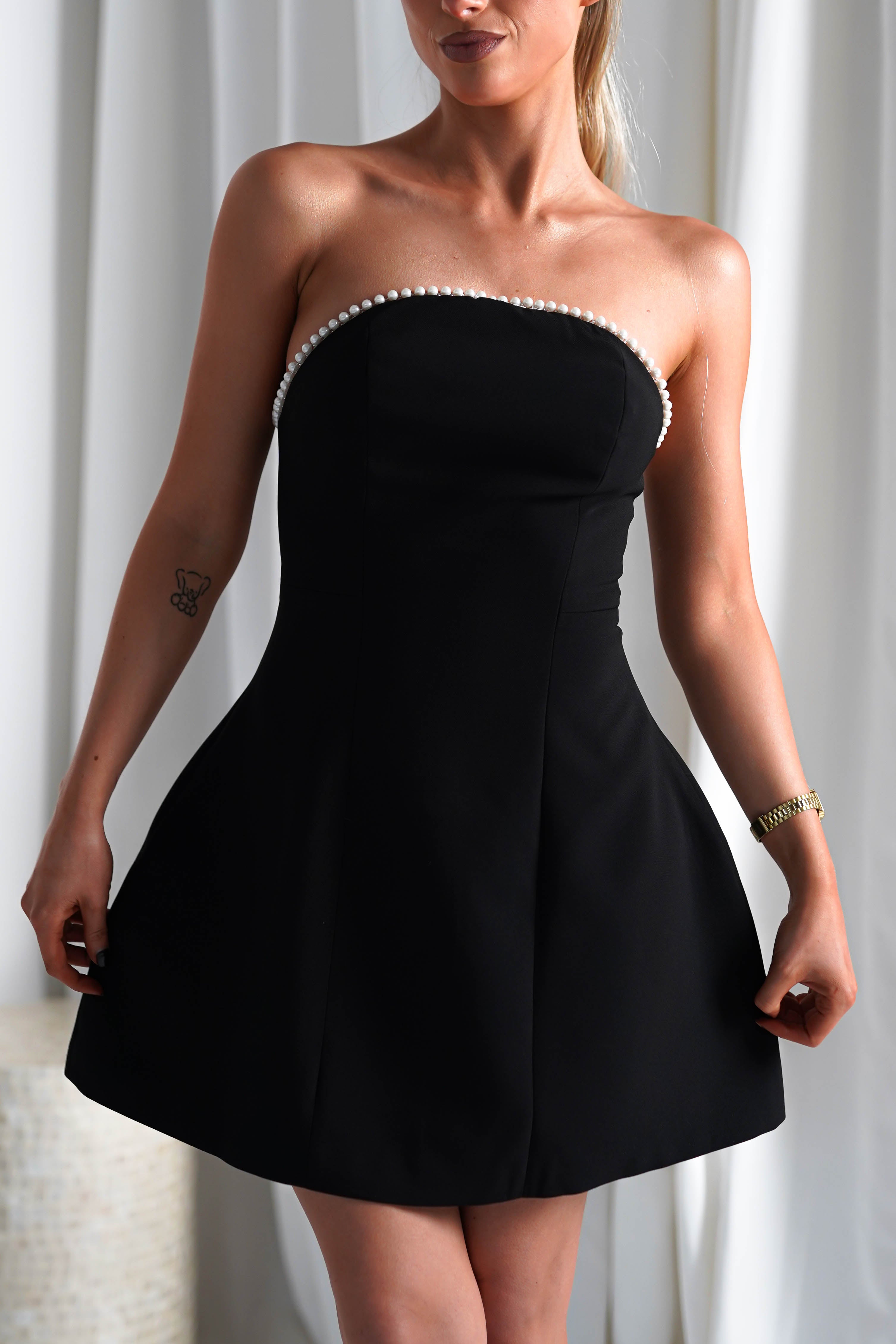 Bettie Pearl Trim Detail Mini Dress | Black