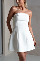 PEARL TRIM TOP WITH TASSEL MINI SKIRT IN WHITE