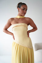 Oh Hello Clothing Women > Clothing > Dresses 1*DONE-64852J02- Butter Yellow Draped Strapless Maxi Dress with Scarf
