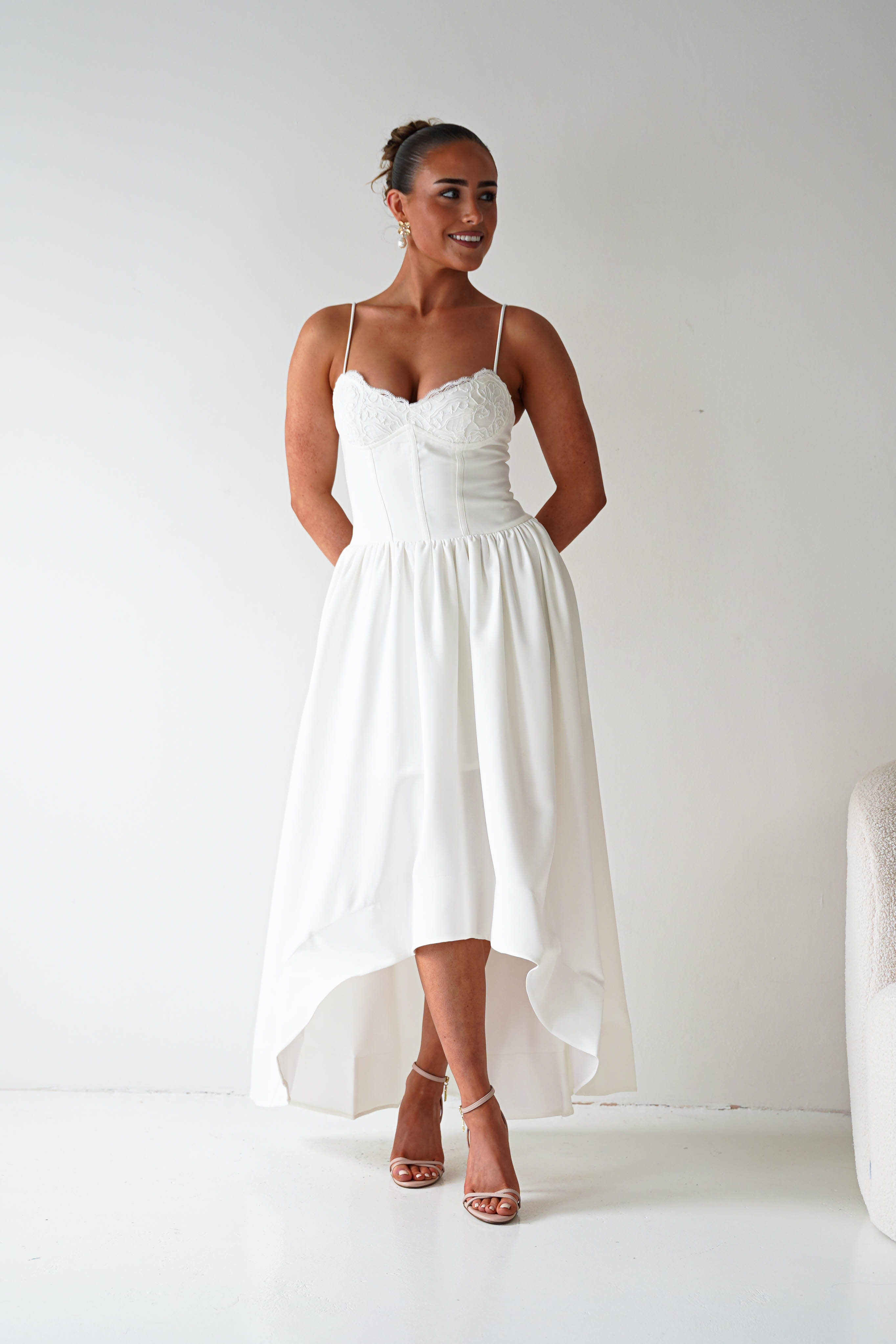 Hartley Lace Corset Midi Dress | White – Oh Hello Clothing