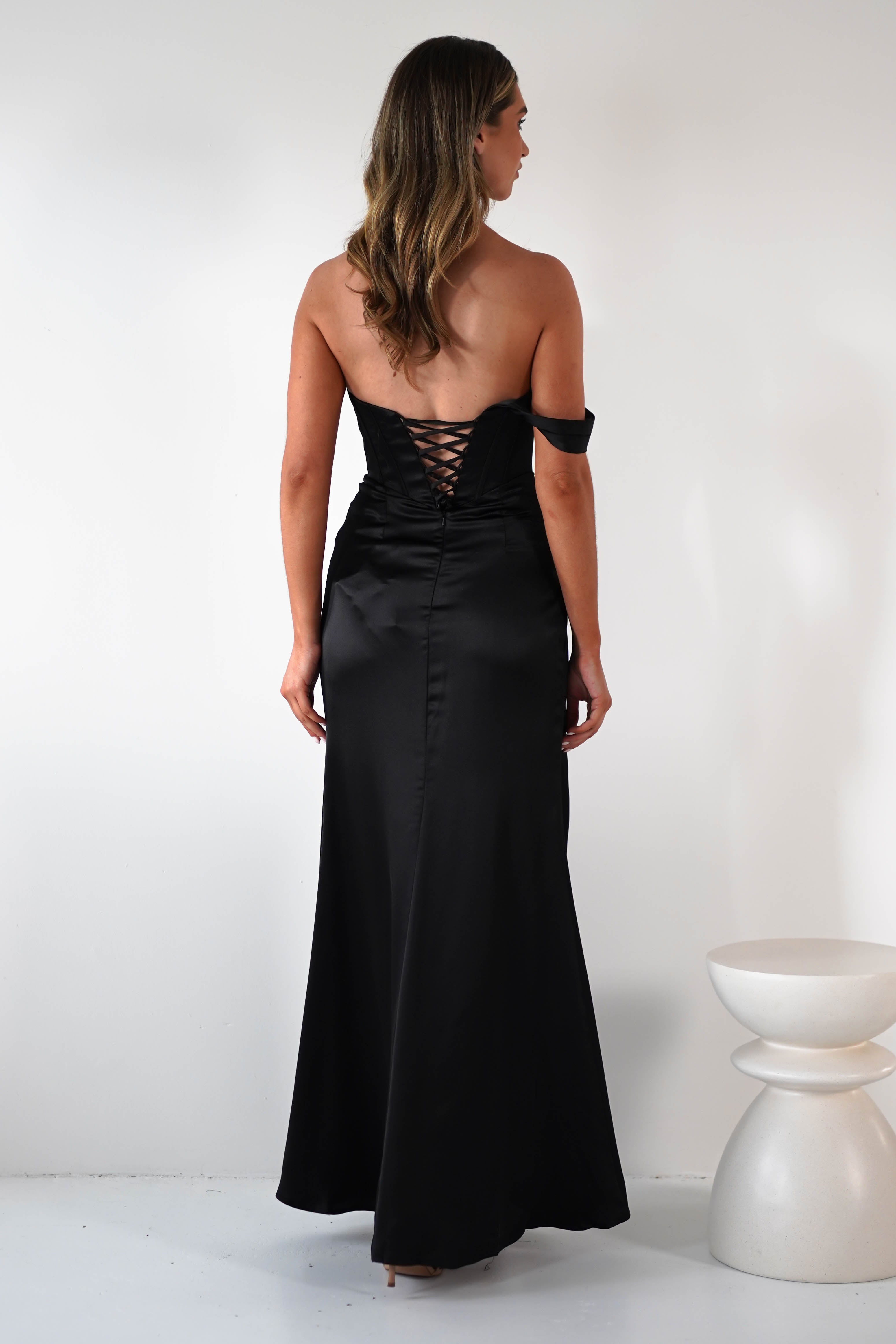 Nicolette Soft Satin Maxi Gown | Black