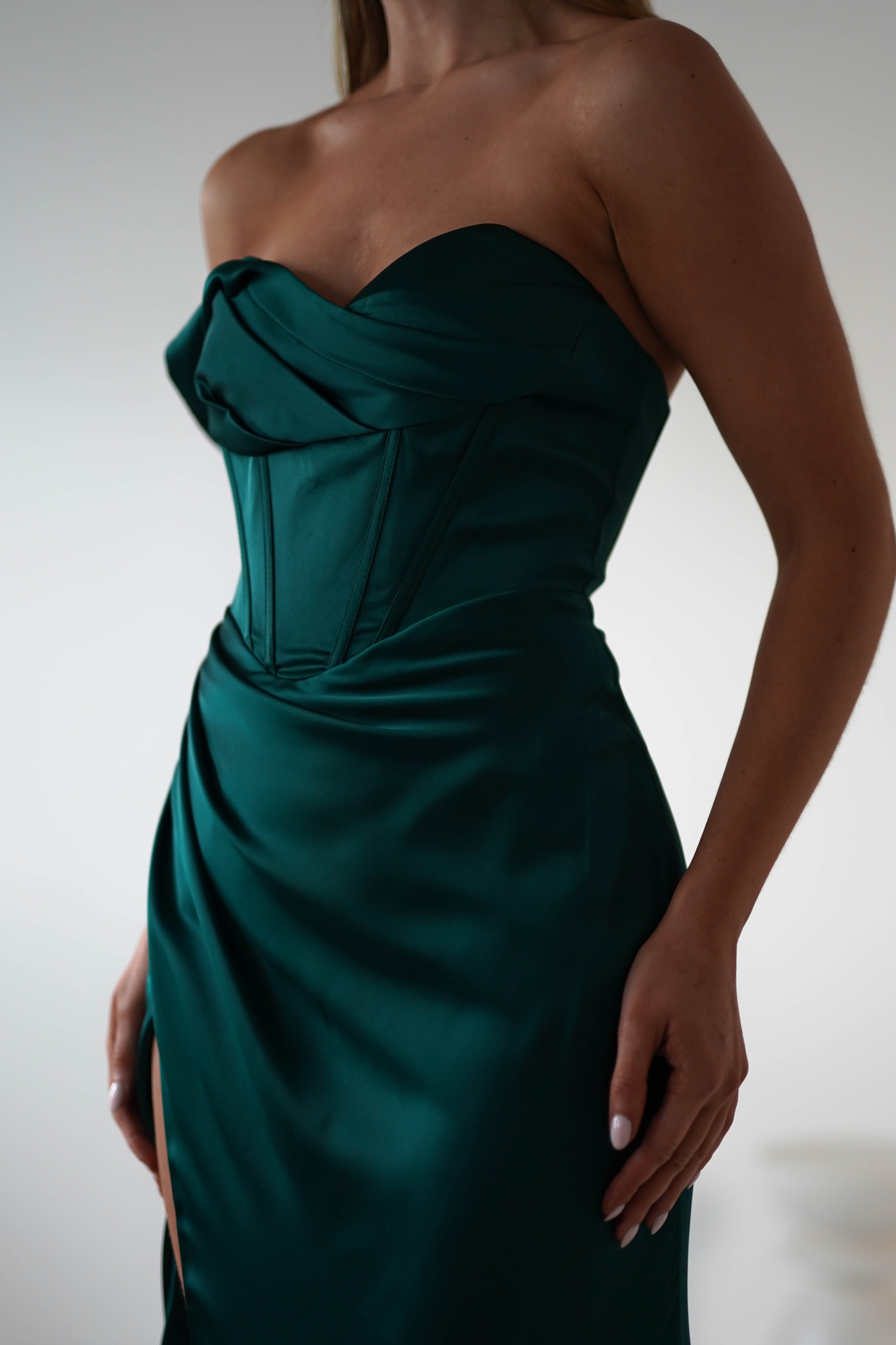 Nicolette Soft Satin Maxi Gown | Emerald Green