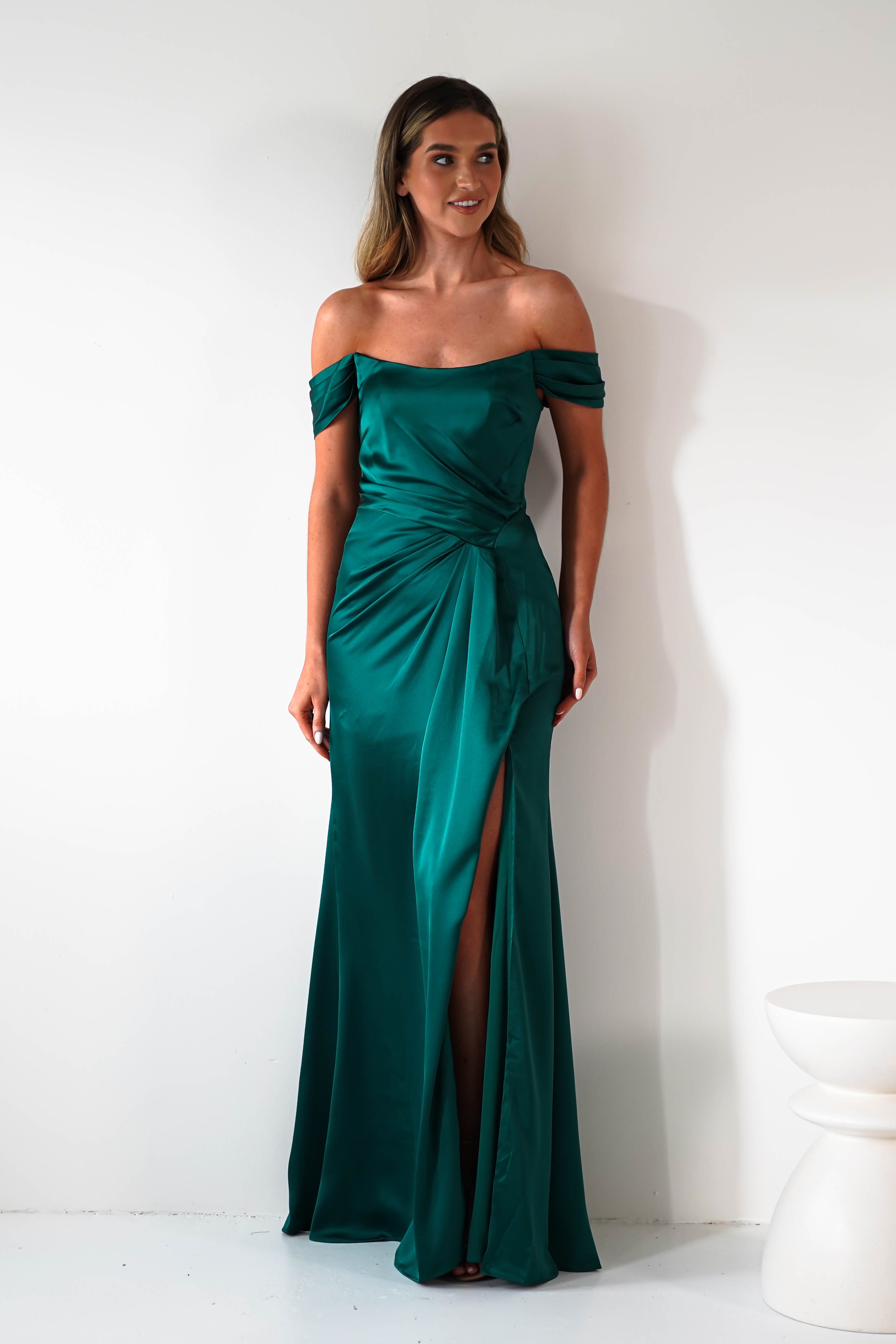 Jessi Soft Saton Maxi Gown | Emerald Green