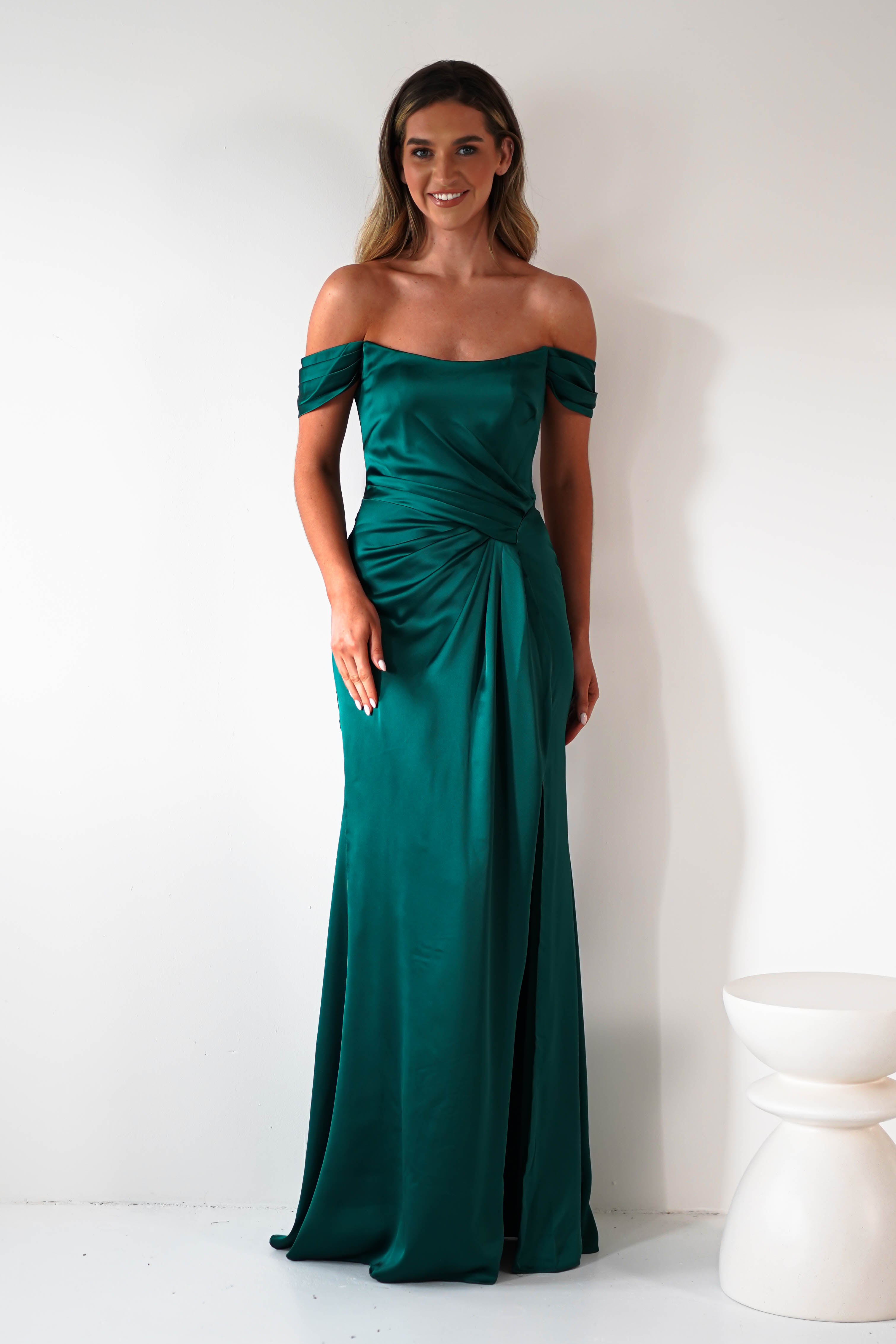 Jessi Soft Saton Maxi Gown | Emerald Green