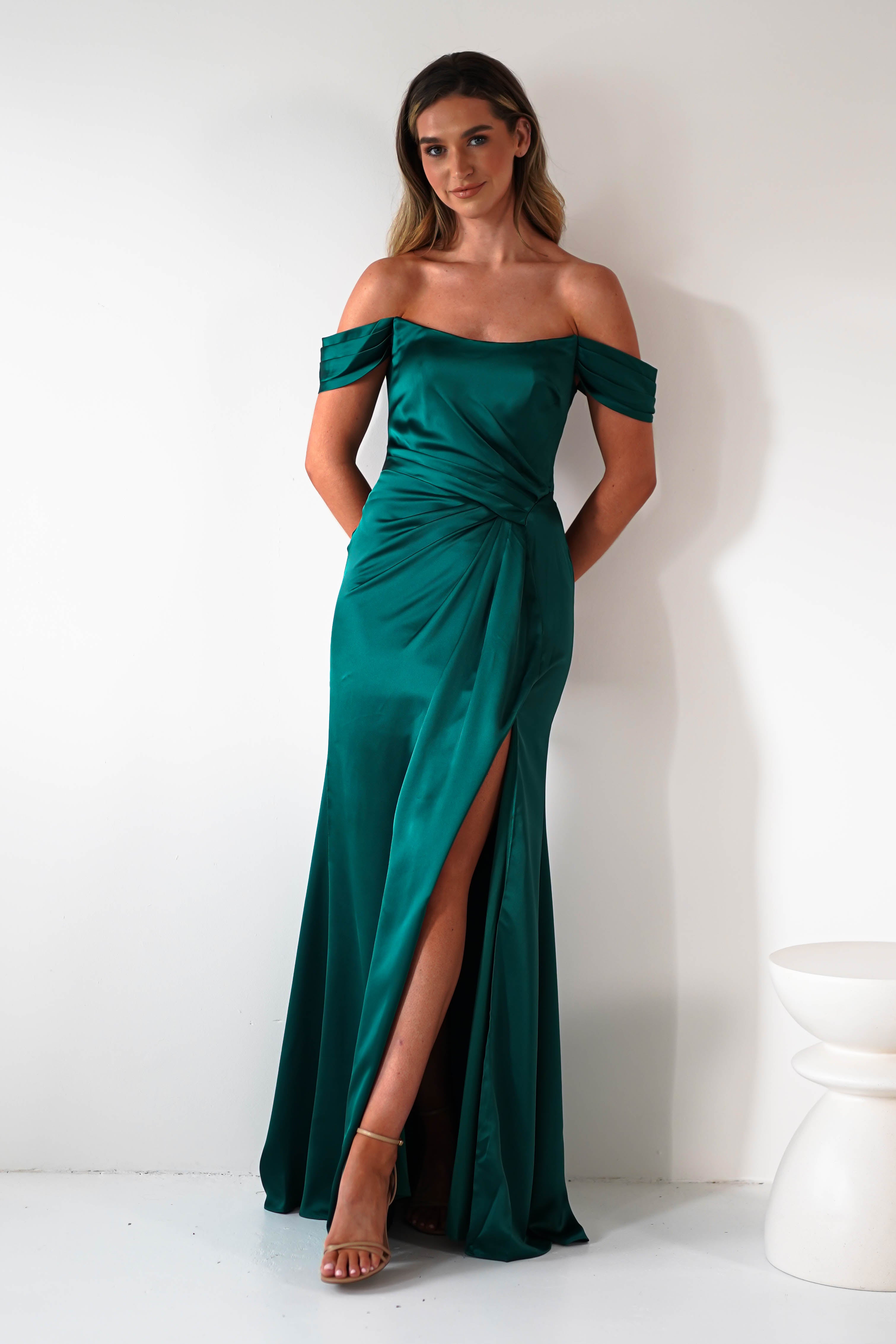 Jessi Soft Saton Maxi Gown | Emerald Green