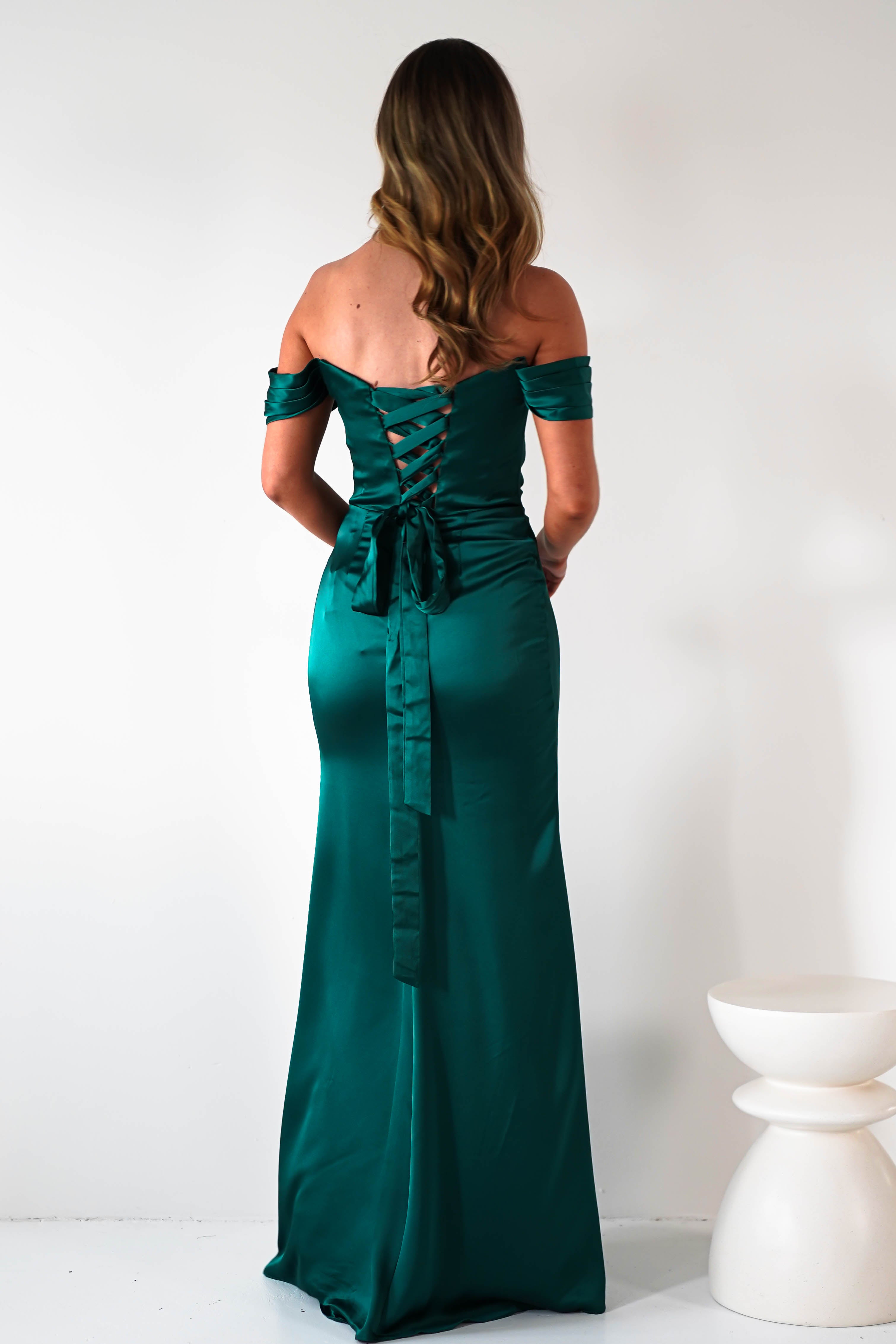 Jessi Soft Saton Maxi Gown | Emerald Green