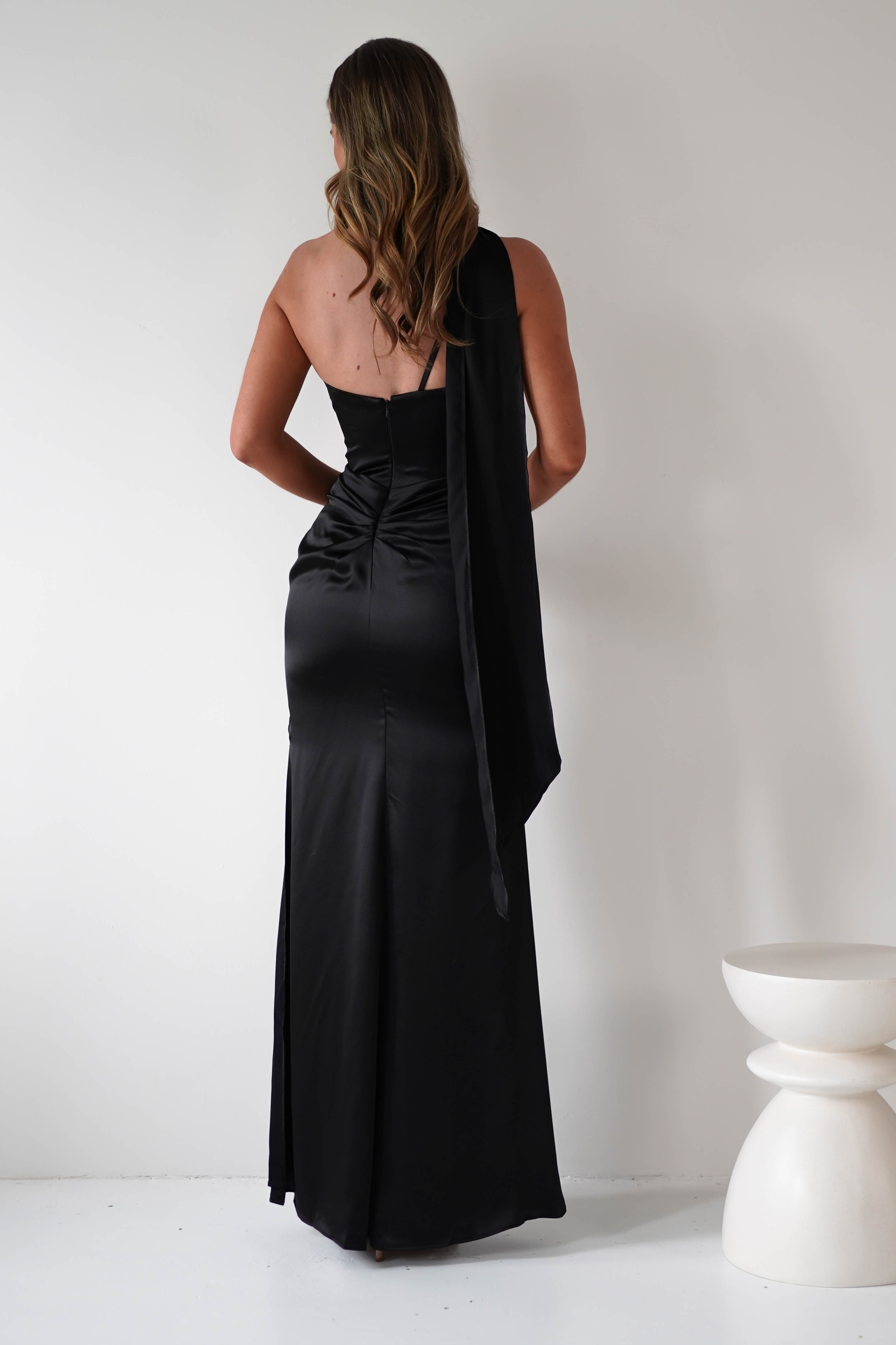 Aletta Soft Satin Maxi Gown | Black