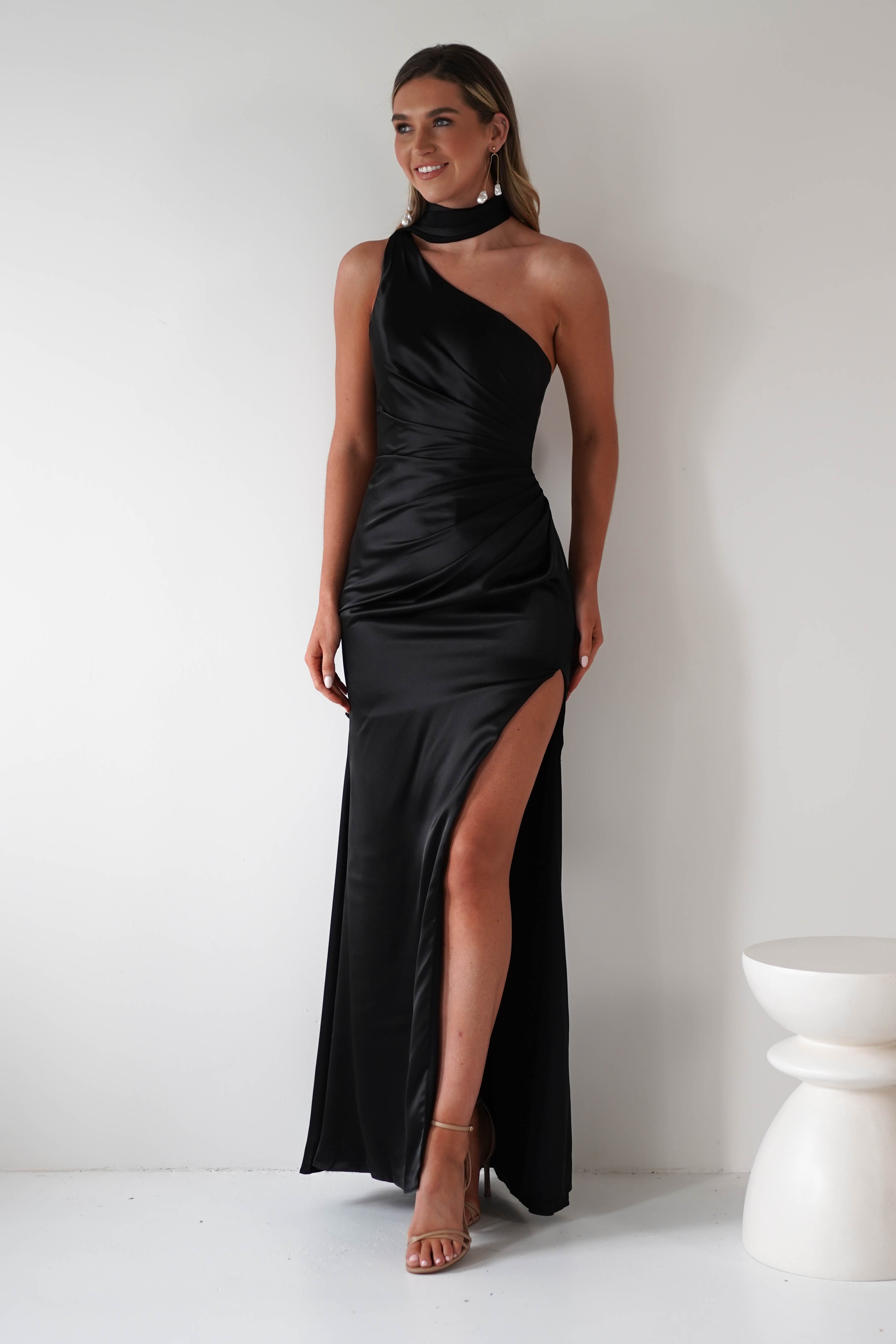 Aletta Soft Satin Maxi Gown | Black