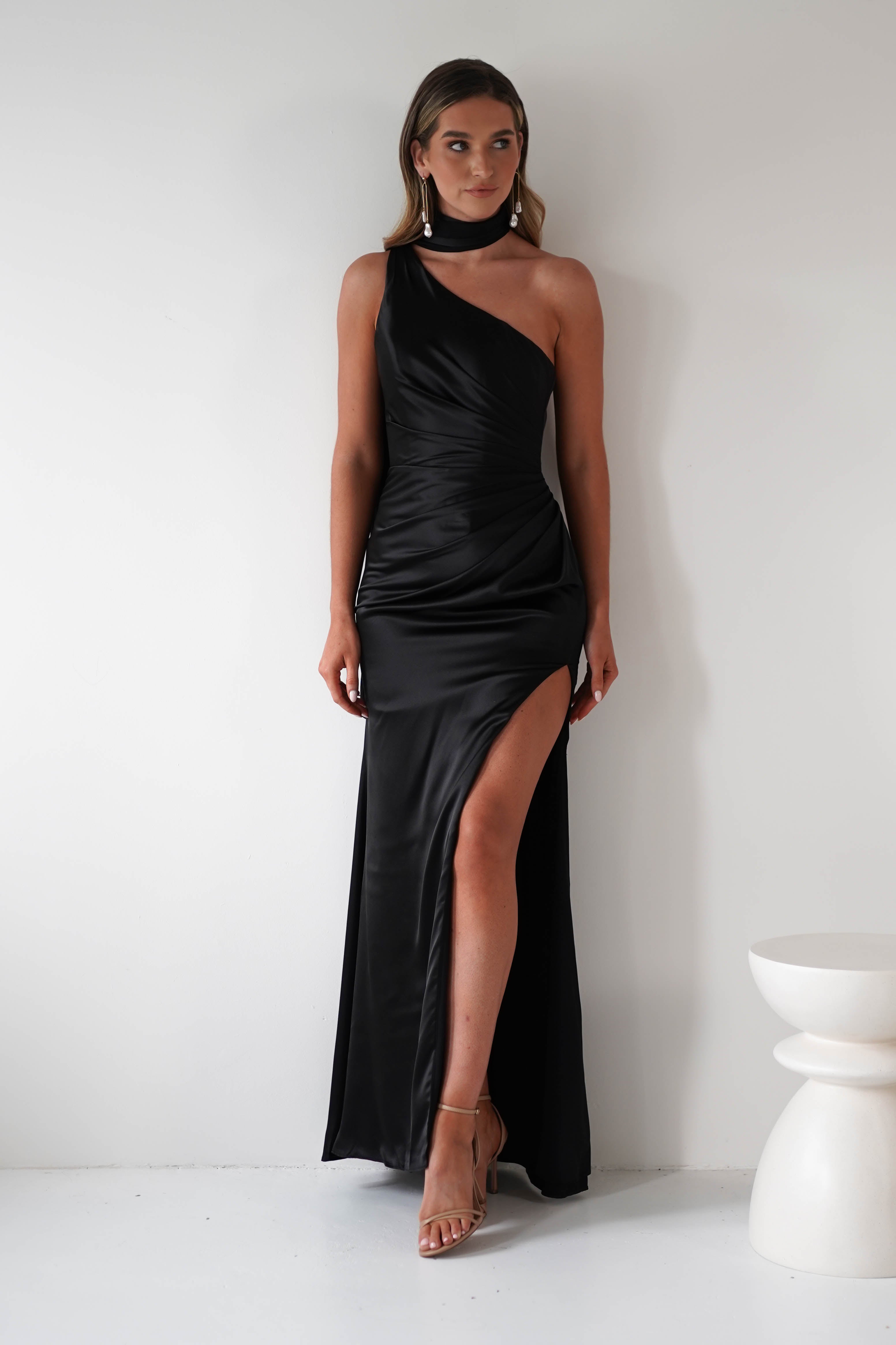 Aletta Soft Satin Maxi Gown | Black