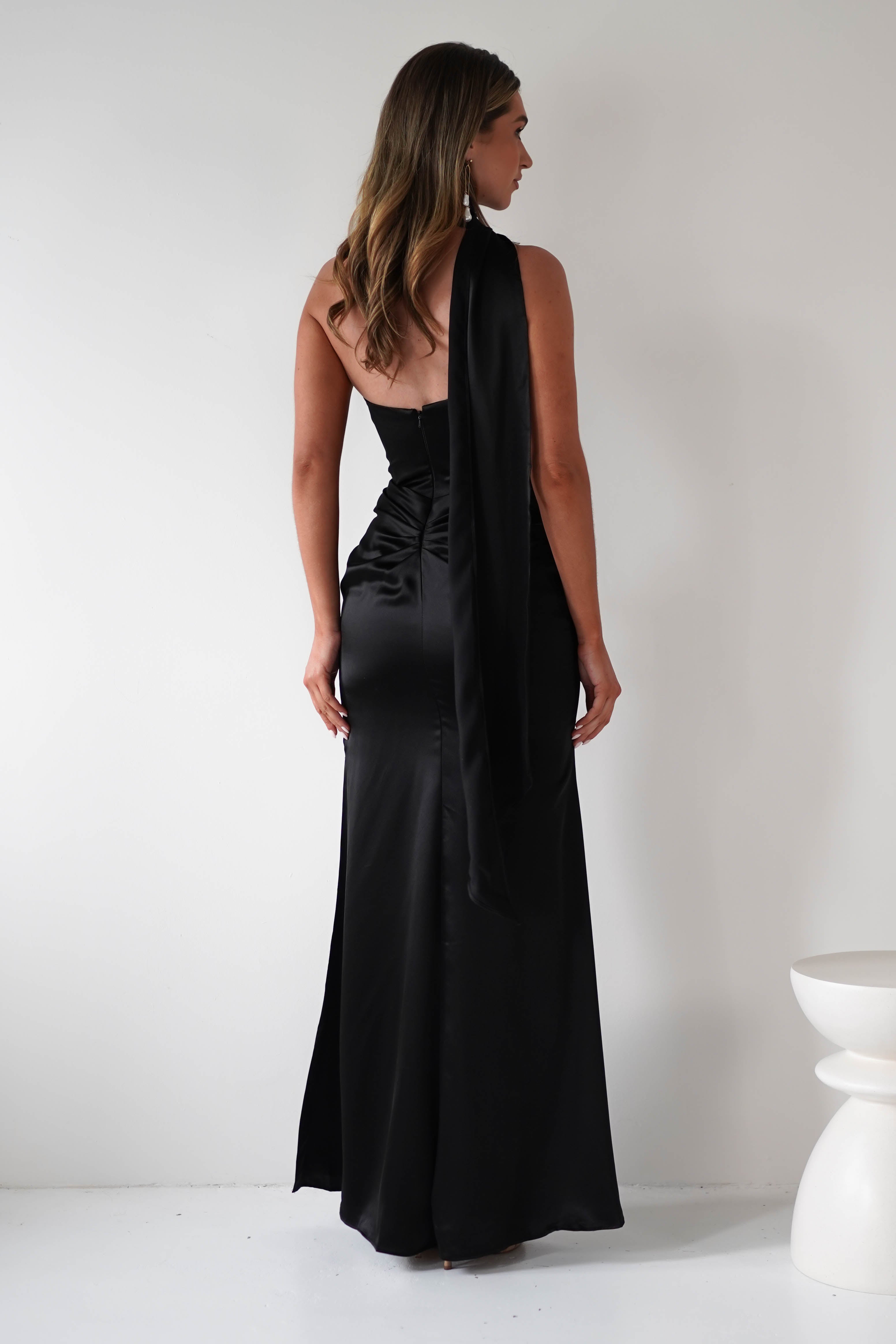 Aletta Soft Satin Maxi Gown | Black