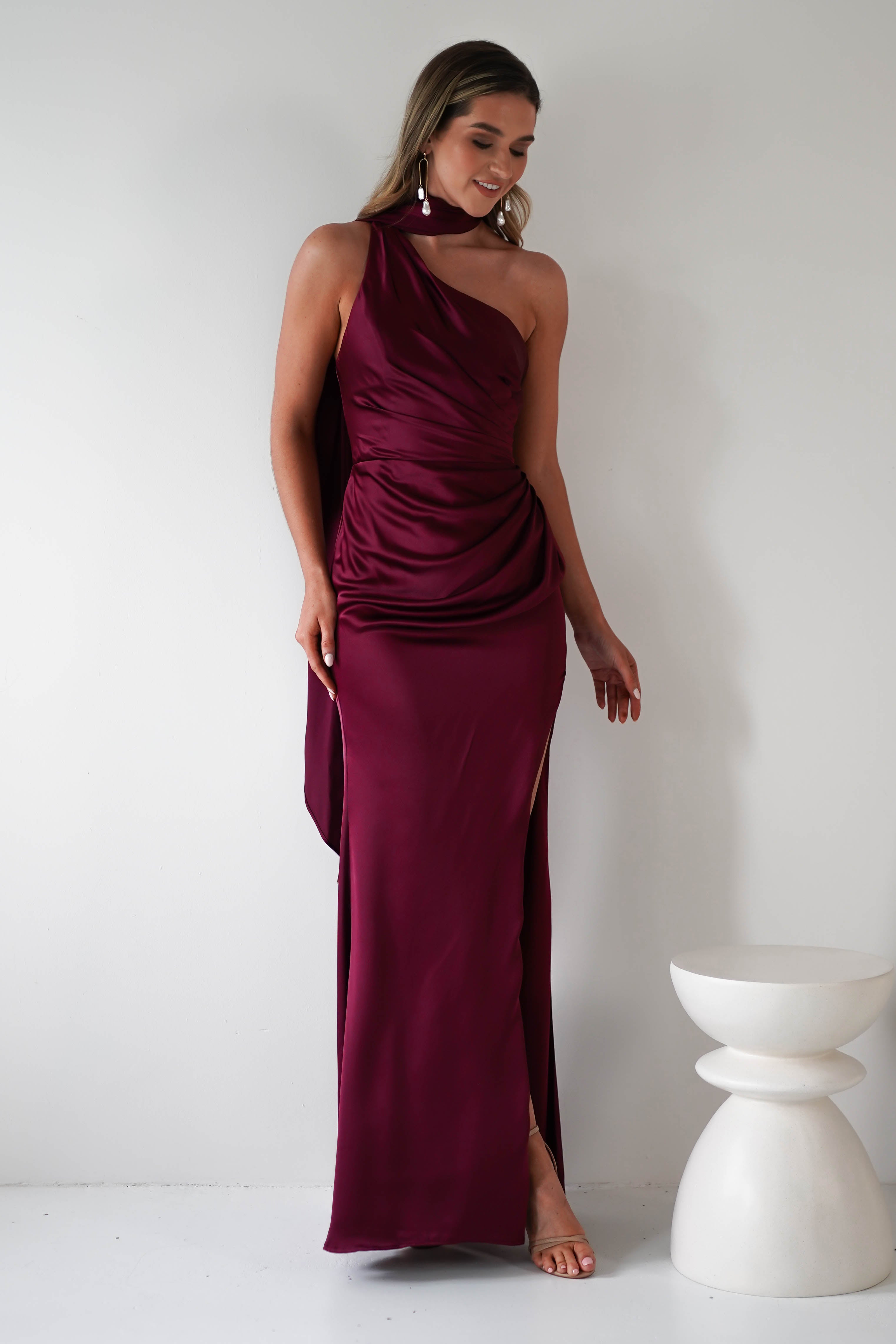 Aletta Soft Satin Maxi Gown | Dark Wine