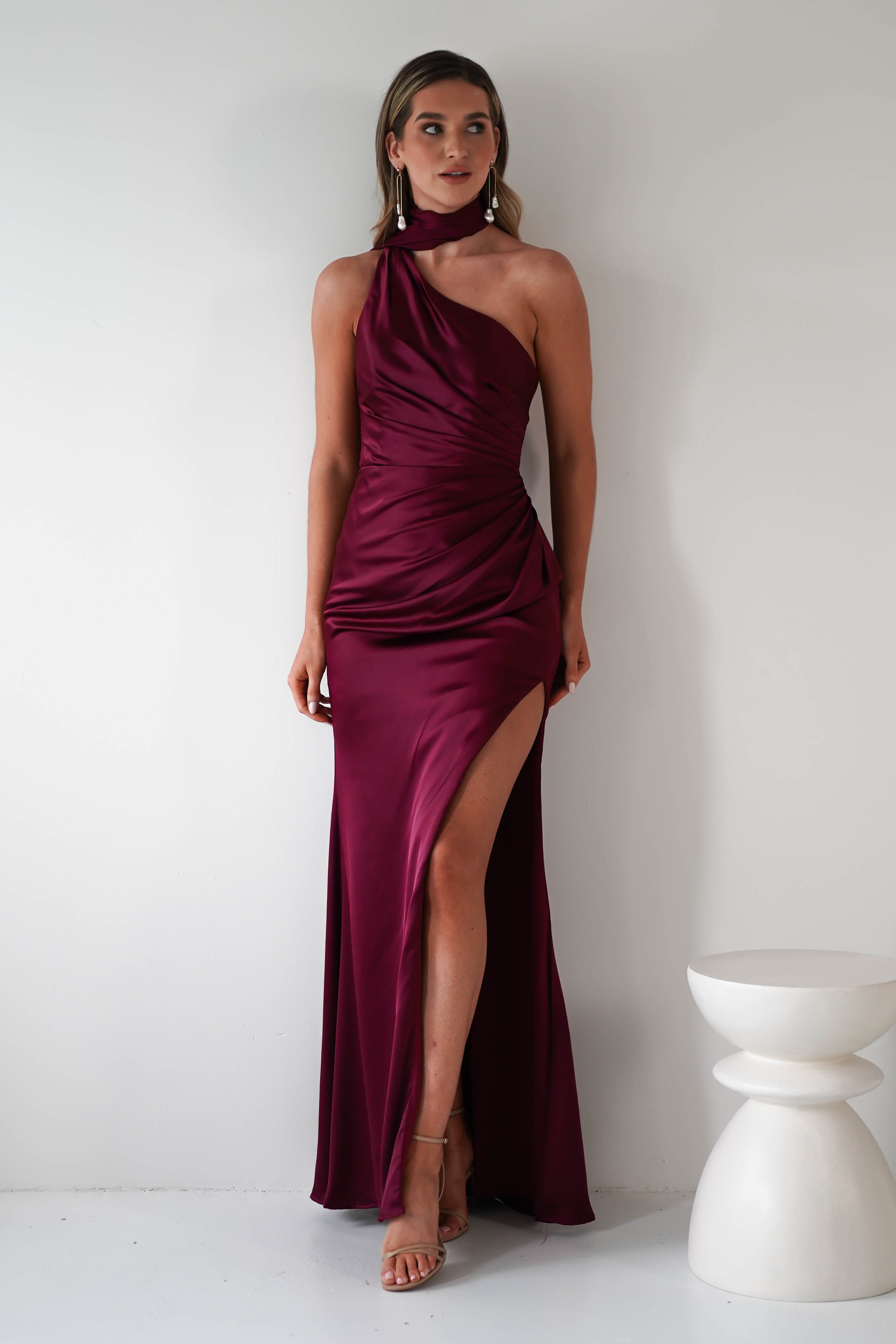 Aletta Soft Satin Maxi Gown | Dark Wine