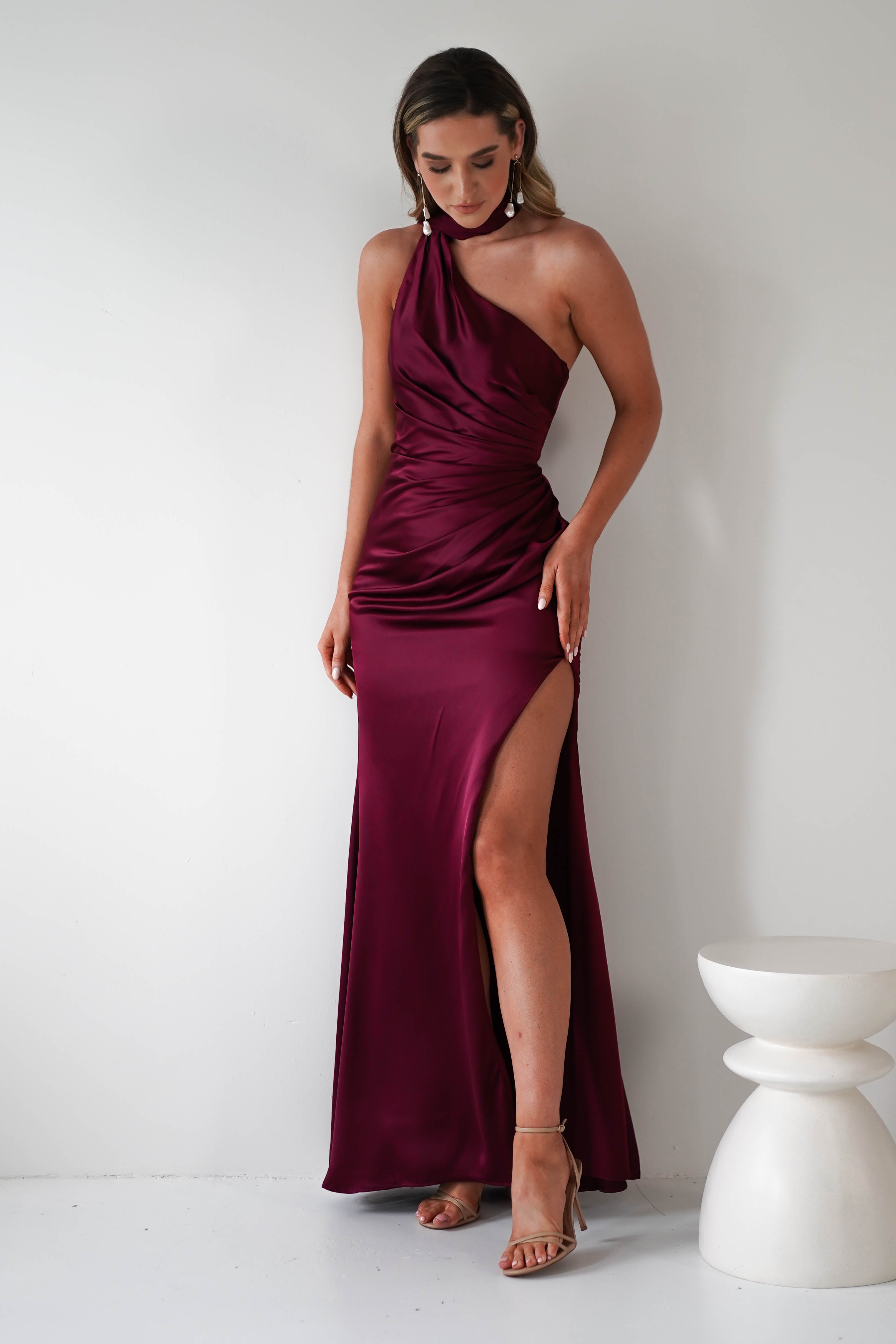 Aletta Soft Satin Maxi Gown | Dark Wine