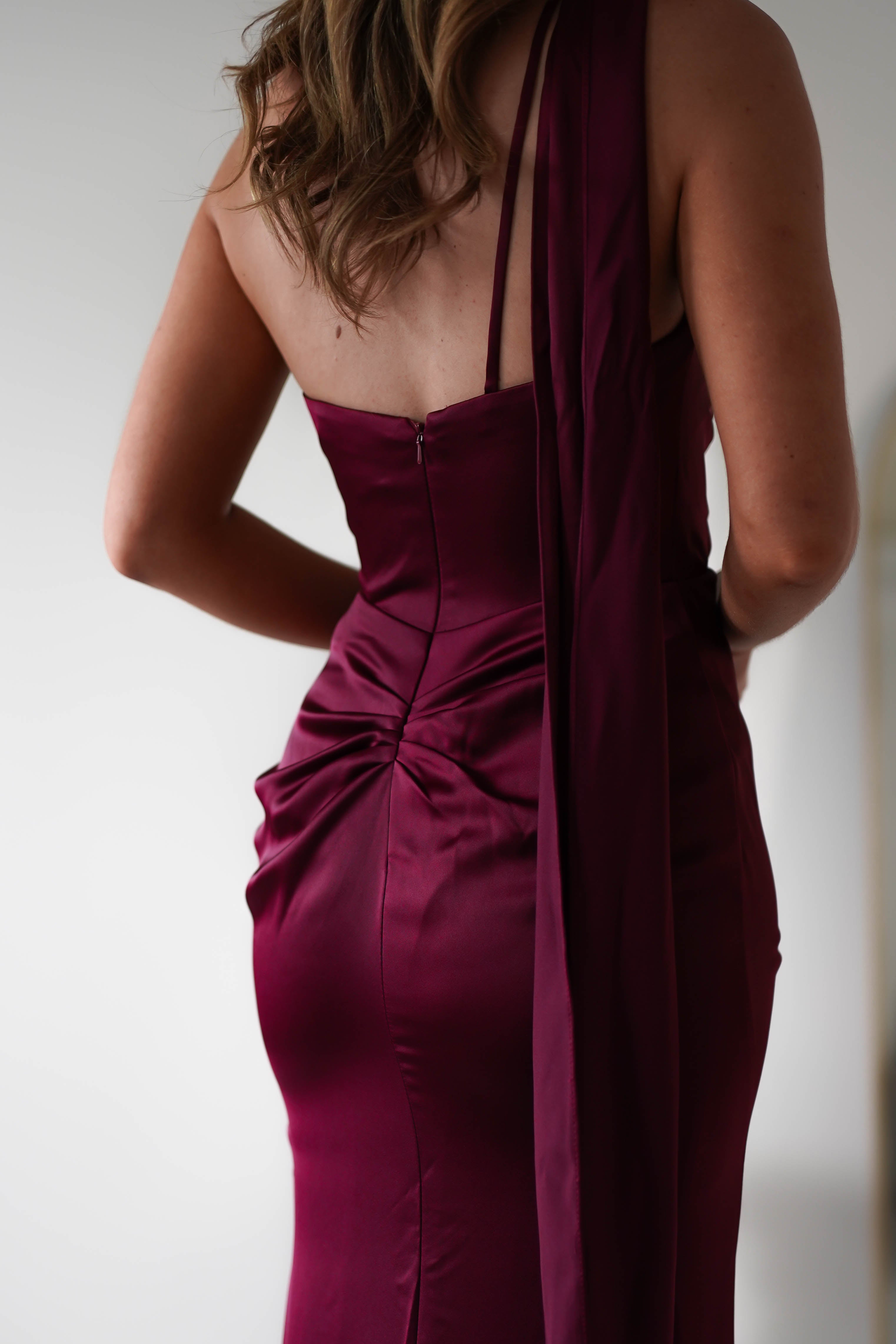 Aletta Soft Satin Maxi Gown | Dark Wine