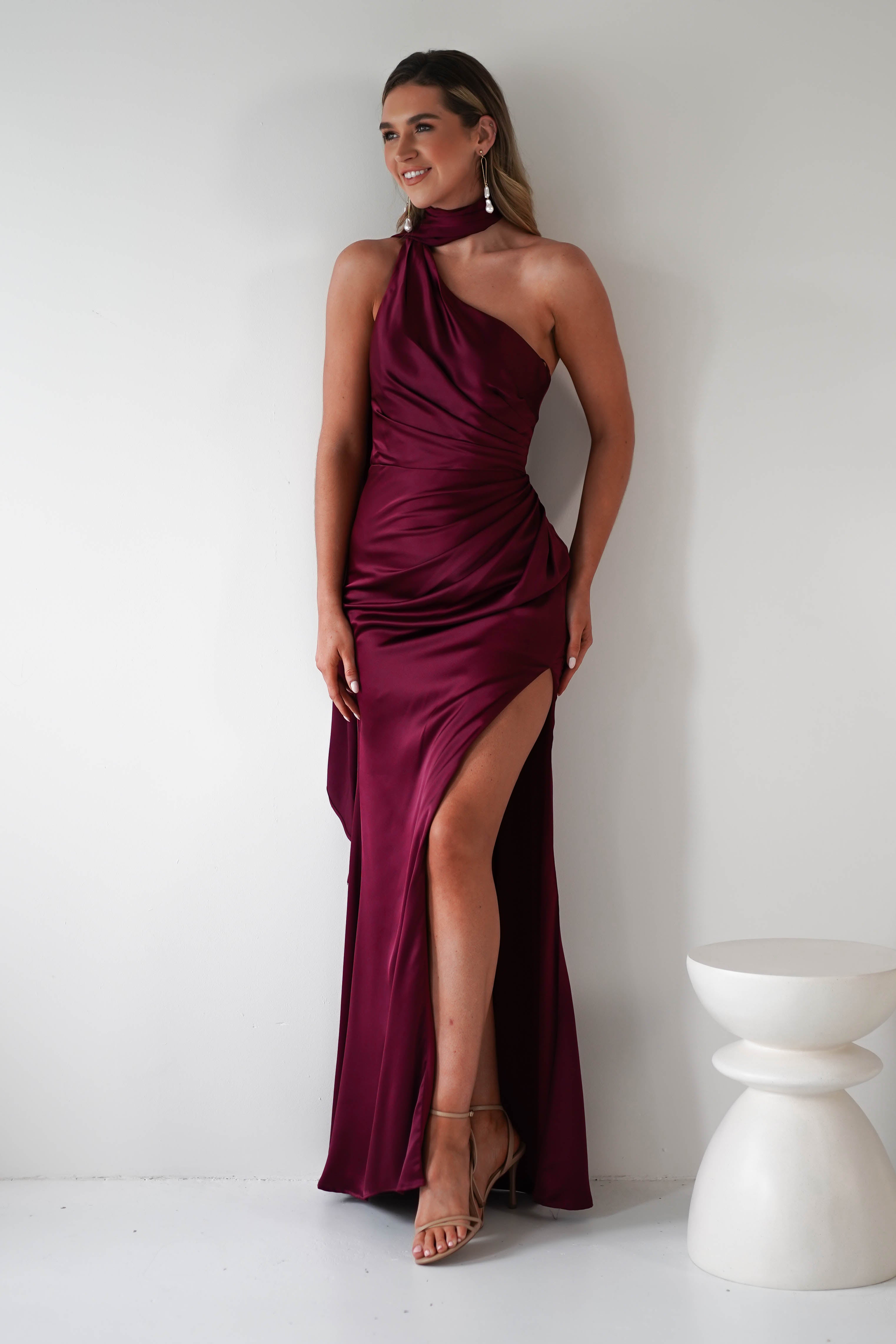 Aletta Soft Satin Maxi Gown | Dark Wine