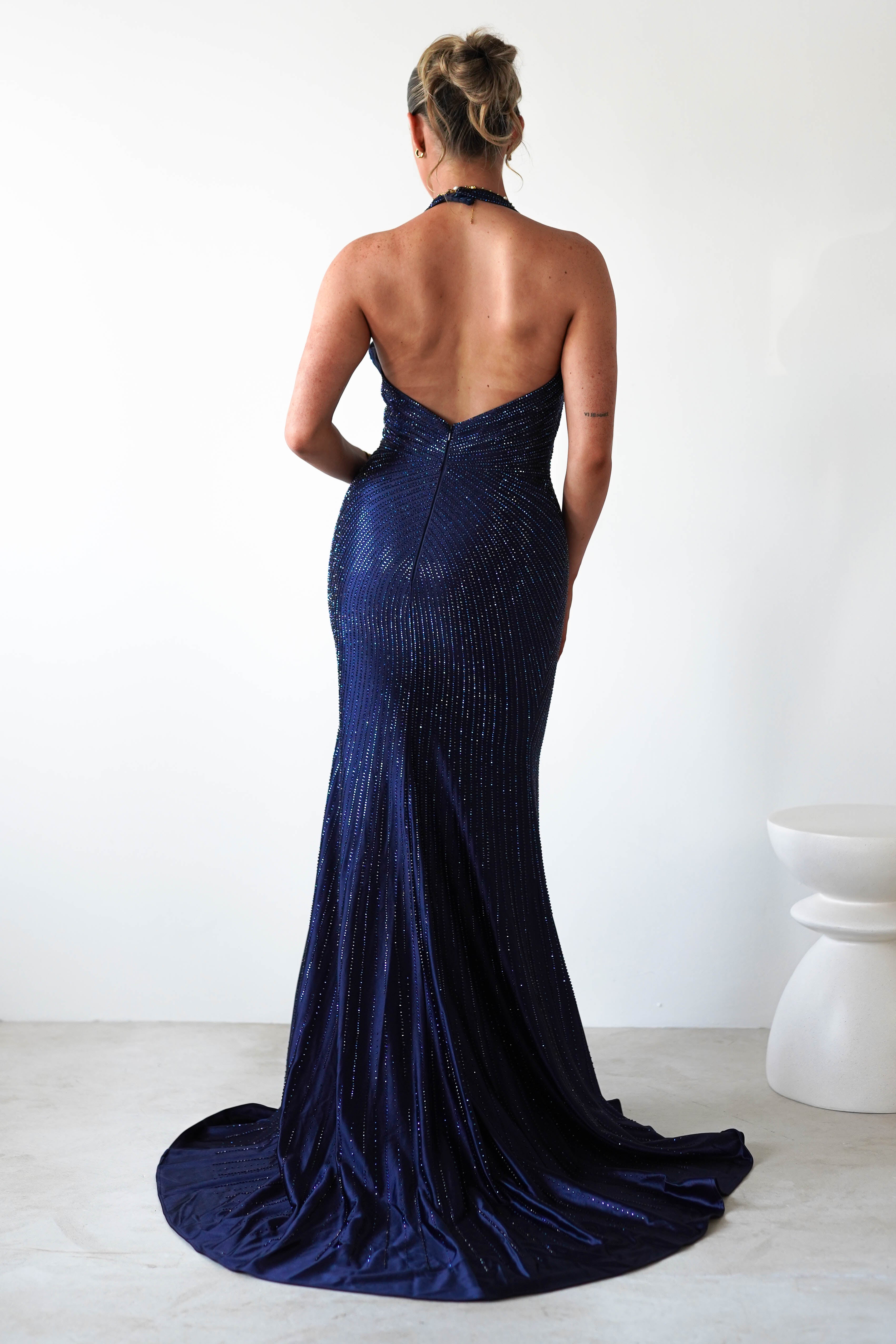 Adeline Rhinestone Halterneck Gown | Navy | Oh Hello Clothing | XS (6)
